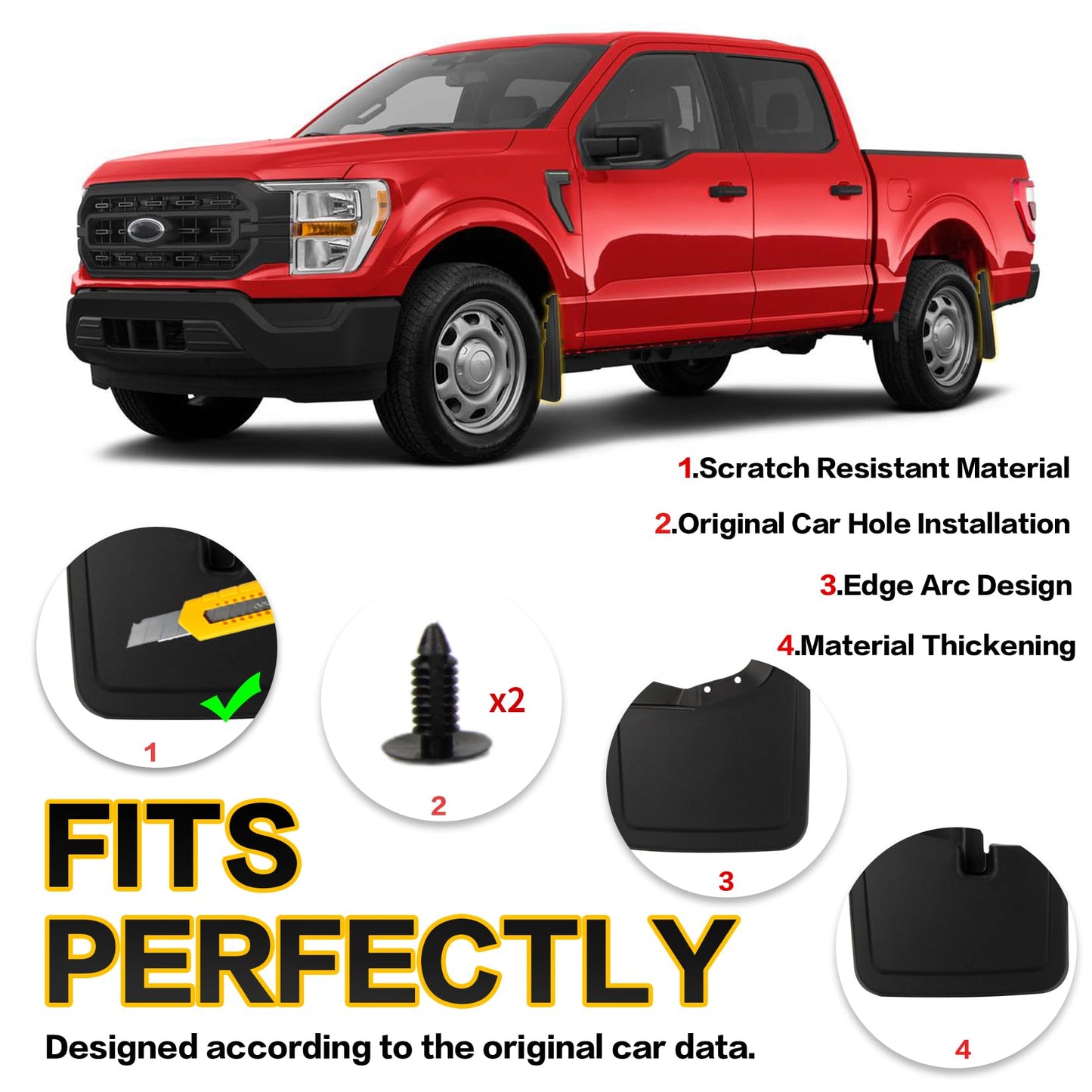 PSLER Fit for F-150 F150 2021 2022 2023 2024 (Without Fender Flares) Mud Flaps Set of 4PCS Mud Guard Kit Splash Guards Mudguards Mudflaps with Hardware Kits Accessory Front and Rear Accessories