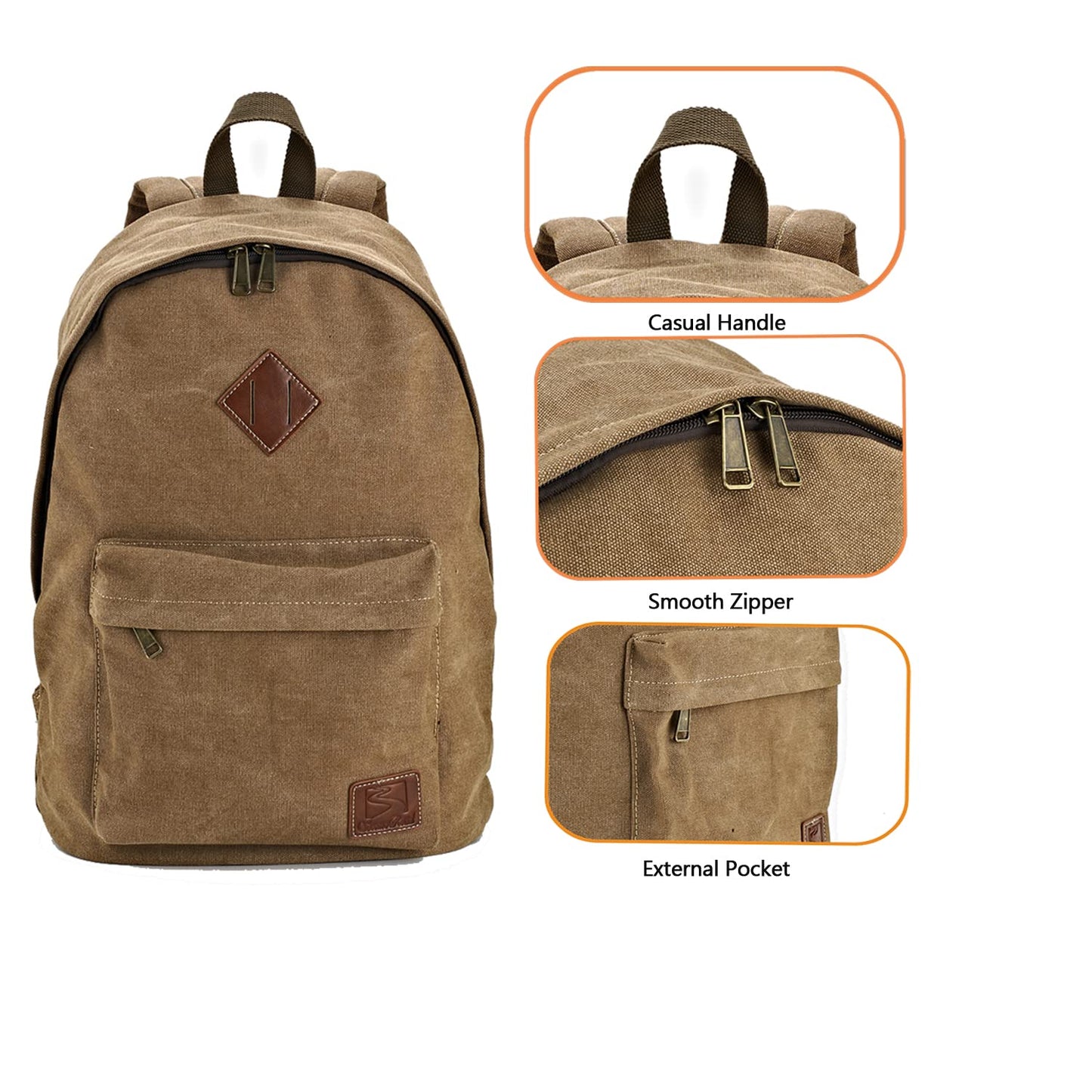 Seemeroad Canvas Vintage Backpack Lightweight Travel Daypack Laptop Backpack College Student Rucksack for Men Women (Coffee)