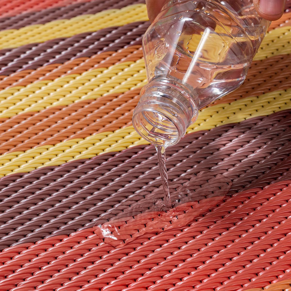 WondRg Outdoor Rug Patio Mat 6x9 Waterproof Plastic Straw Red Orange Stripe Tapis Exterieur for Camping Picnic Deck Washable Outside Carpet Balcony Backyard Porch RV Portable Reversible Lightweight
