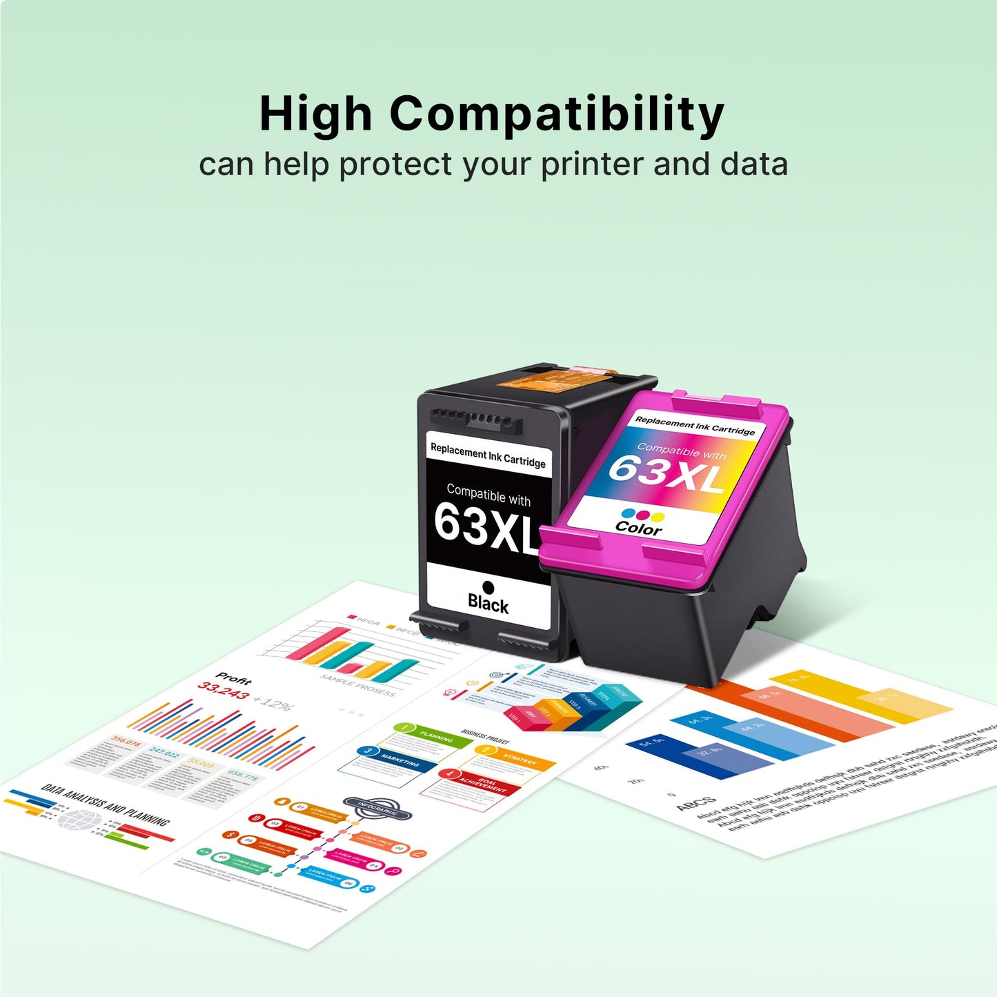 63XL Ink Cartridge Black and Colour Replacement for HP 63 Ink Cartridges Compatible for HP Ink 63 for Envy 4520 4522 4516 OfficeJet 3833 3830 4650 3836 DeskJet 3630 3632 3836 3634 Printer (2 Pack)