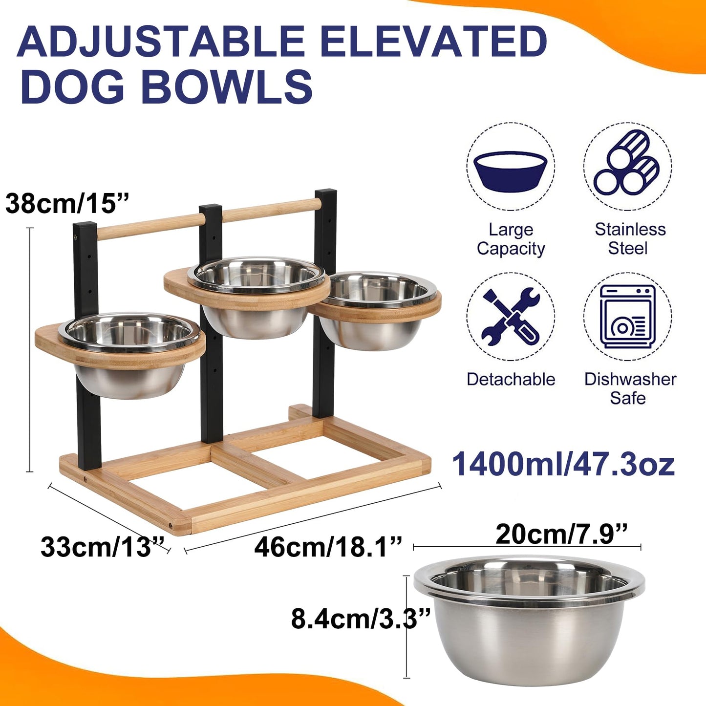 handrong Raised Dog Bowl,5 Heights Adjustable Dog Food Bowl,Elevated Dog Bowls for Large Dogs,Dog Food and Water Bowl Set,Dog Feeding Station for Small Medium Large Dogs