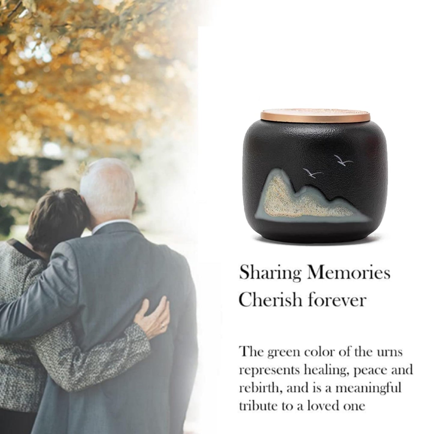 Black Small Keepsake Urn for Human Ashes - Lovely Sharing Ceramic Small Urn, Honor Your Loved One Lost - Qnty 1