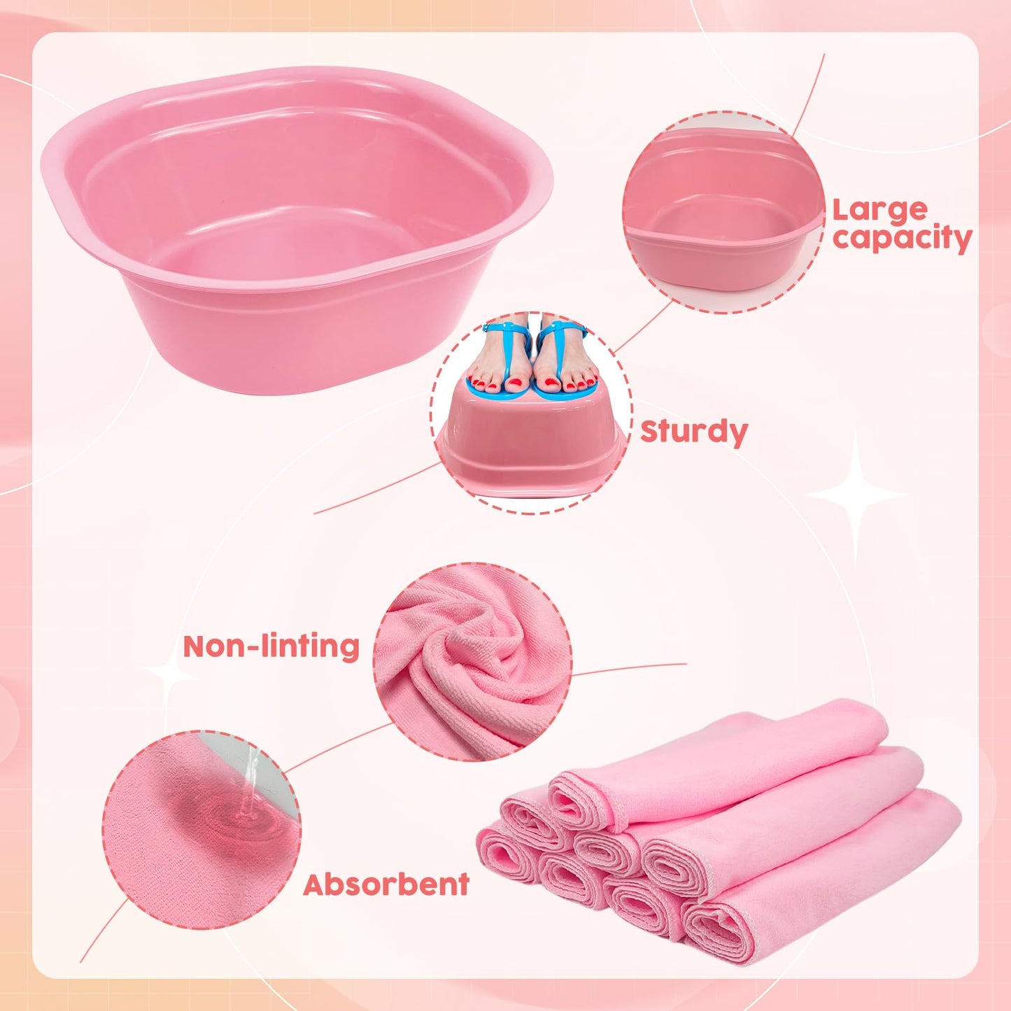 32 Pcs Foot Spa Kit for Kids, Light Pink 8 Foot Tubs for Soaking & 8 Towels & 8 Hairbands & 8 Eye Masks, Spa Party Supplies for Girls for Sleepovers Slumber Party