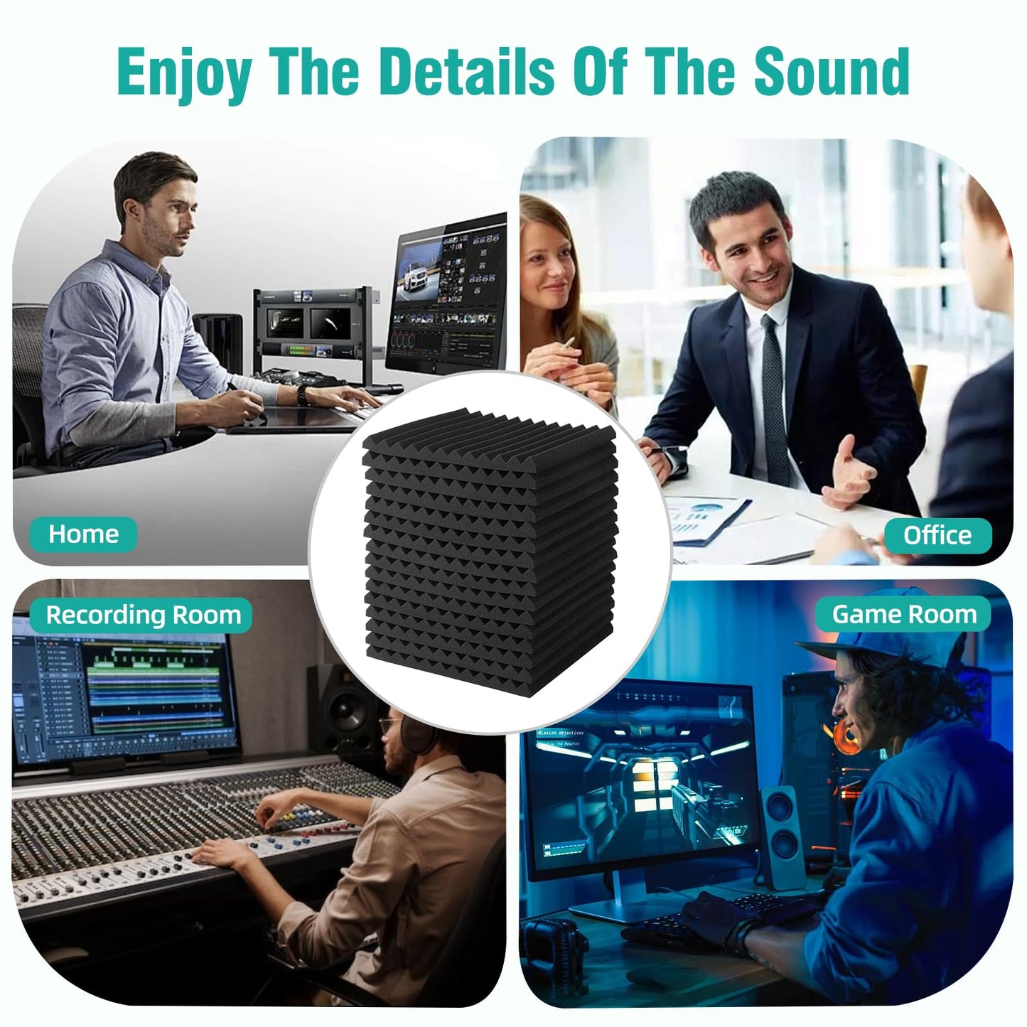 50 Pack BLACK Acoustic Panels Studio Foam Wedges 1" X 12" X 12"Sound-proofing,Sound Absorption (50pcs, Black)