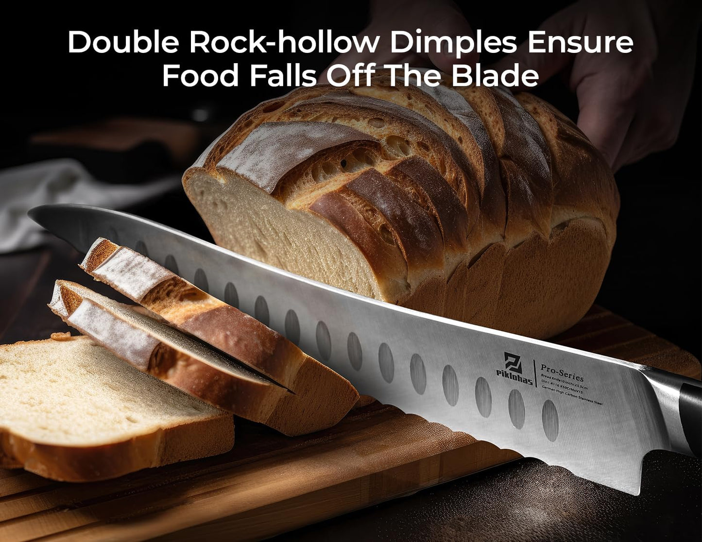 Piklohas Resharpenable Bread Knife, 10-inch Multifunction Serrated Knife, German HC Stainless Steel Bread Cutting Knife with Innovative Wavy Edge for Efficient Slicing, Razor Sharp for Homemade Bread