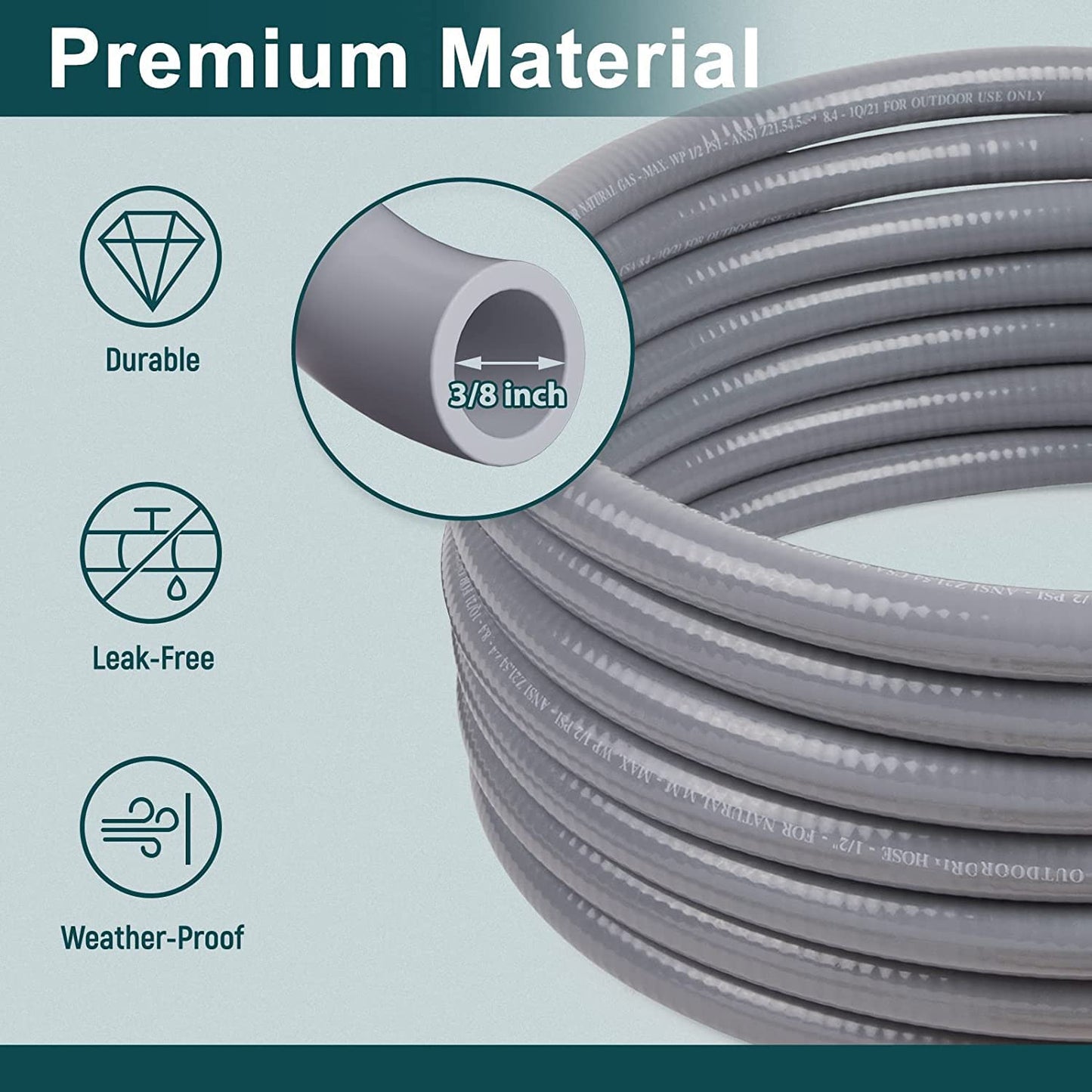 GASPRO 24 feet Natural Gas Hose with 3/8” Male Flare Quick Connect/Disconnect for BBQ Gas Grill- 50,000 BTU Fits Low Pressure Appliance with 3/8” Female Flare Fitting