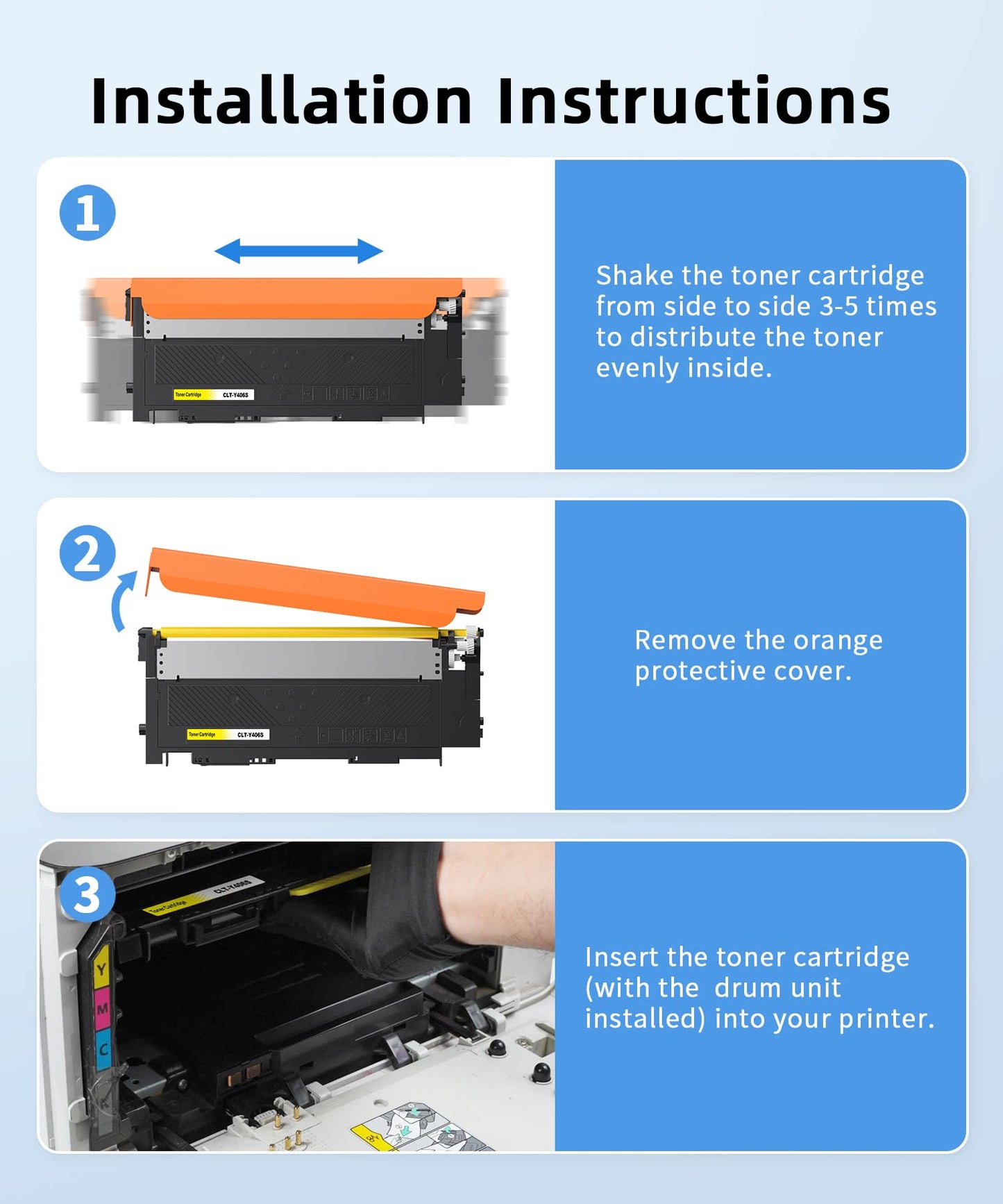(with chip) CLT-406S Compatible Toner Cartridge Replacement for Samsung CLT-K406S CLT-M406S CLT-Y406S Work with CLP-365 CLP-360 CLP-365 CLP-365W C410W C460FW CLX-3305 CLX-3305FN CLX-3305FW Printers