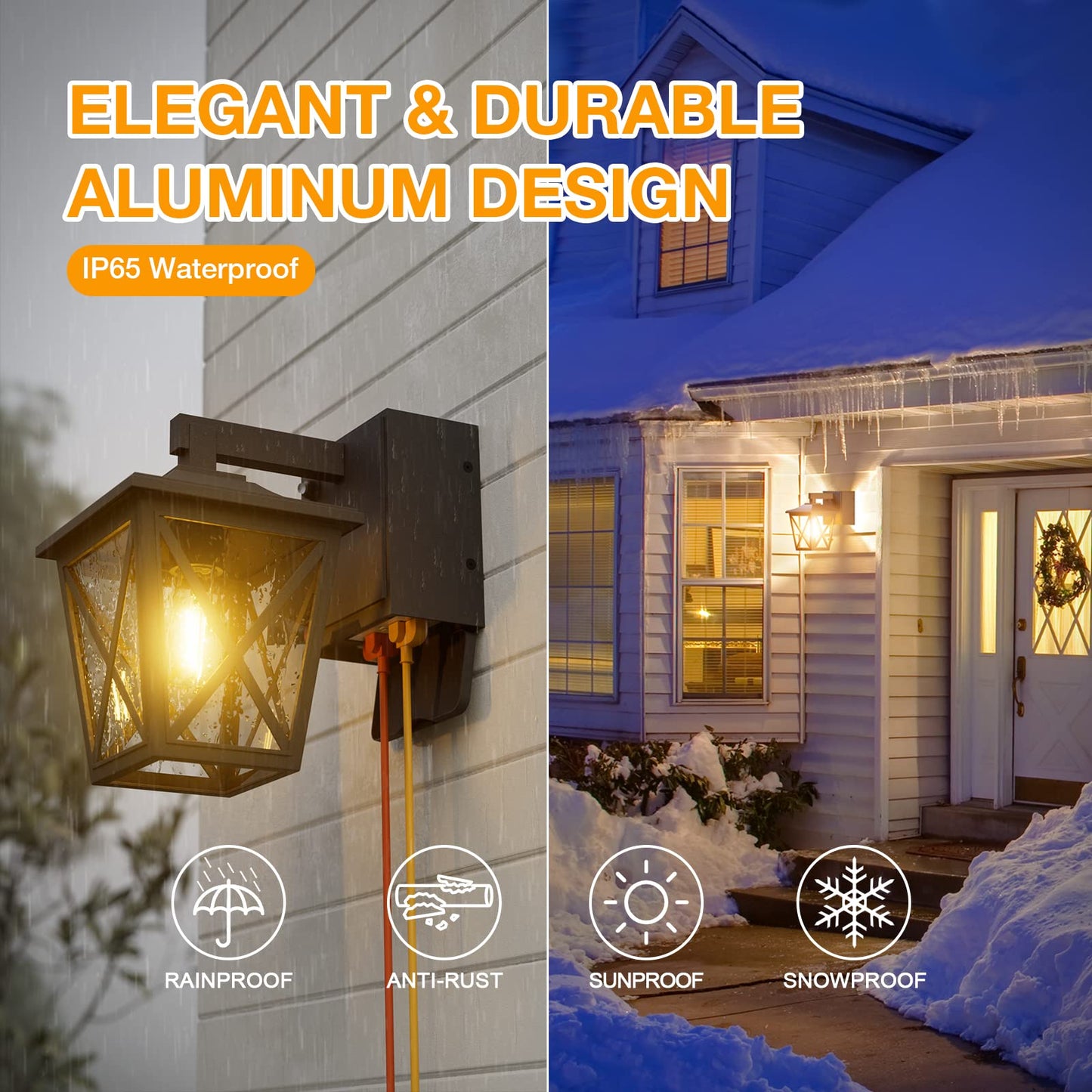 Ehaho Porch Lights with Outlet, Dusk to Dawn Outdoor Light with Outlet Built-in, Waterproof Anti-Rust Lantern Outside Light with GFCI Outlet, Wall Sconce Light with Plug for Front Door