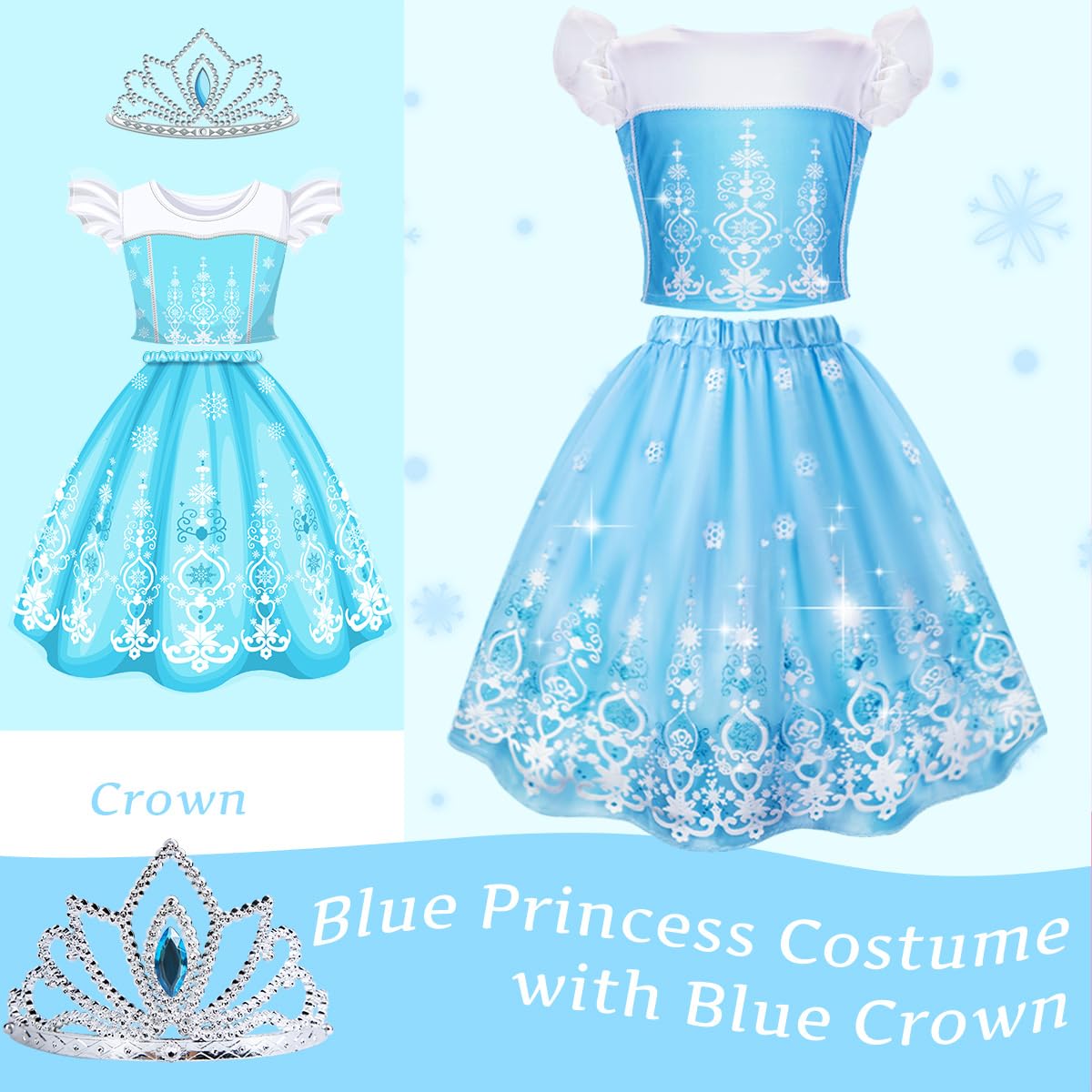 Meland Princess Dress Up for Girls, Dress Up Clothes for Toddler Kids with Princess Cape, Gifts & Toys for Girls Age 3-6