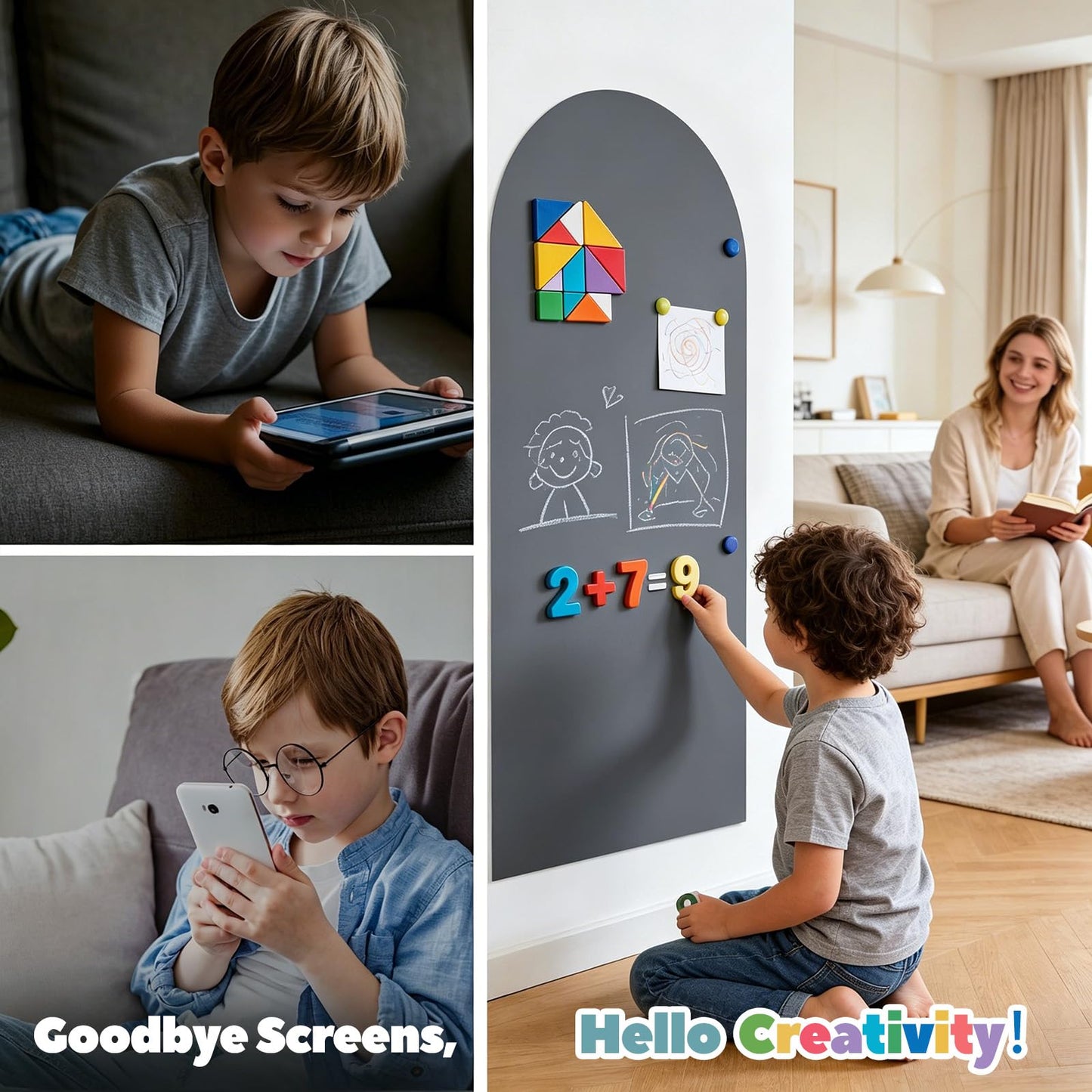 Magnetic Wall Decal 40 x 18In Arch Magnetic Chalkboard for Wall, Magnet Wall Drawing Learning for Playroom, School, Home (Grey