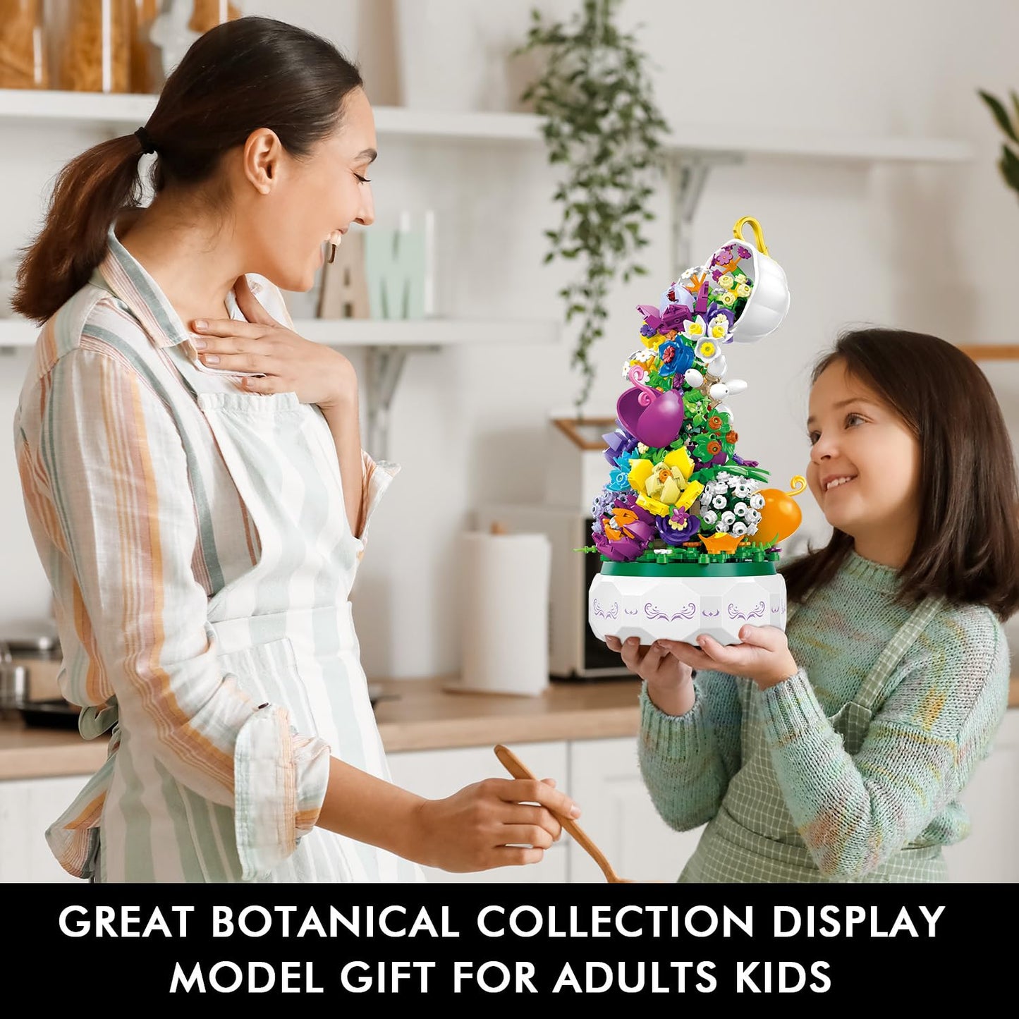 HOGOKIDS Flowers Music Box Building Block Kit with Light- 571PCS Botanical Collection Rotating Music Box Building Blocks Set | Valentine's Day, Birthday Gift for Girls Boys Couples Adults Kids Ages 6+
