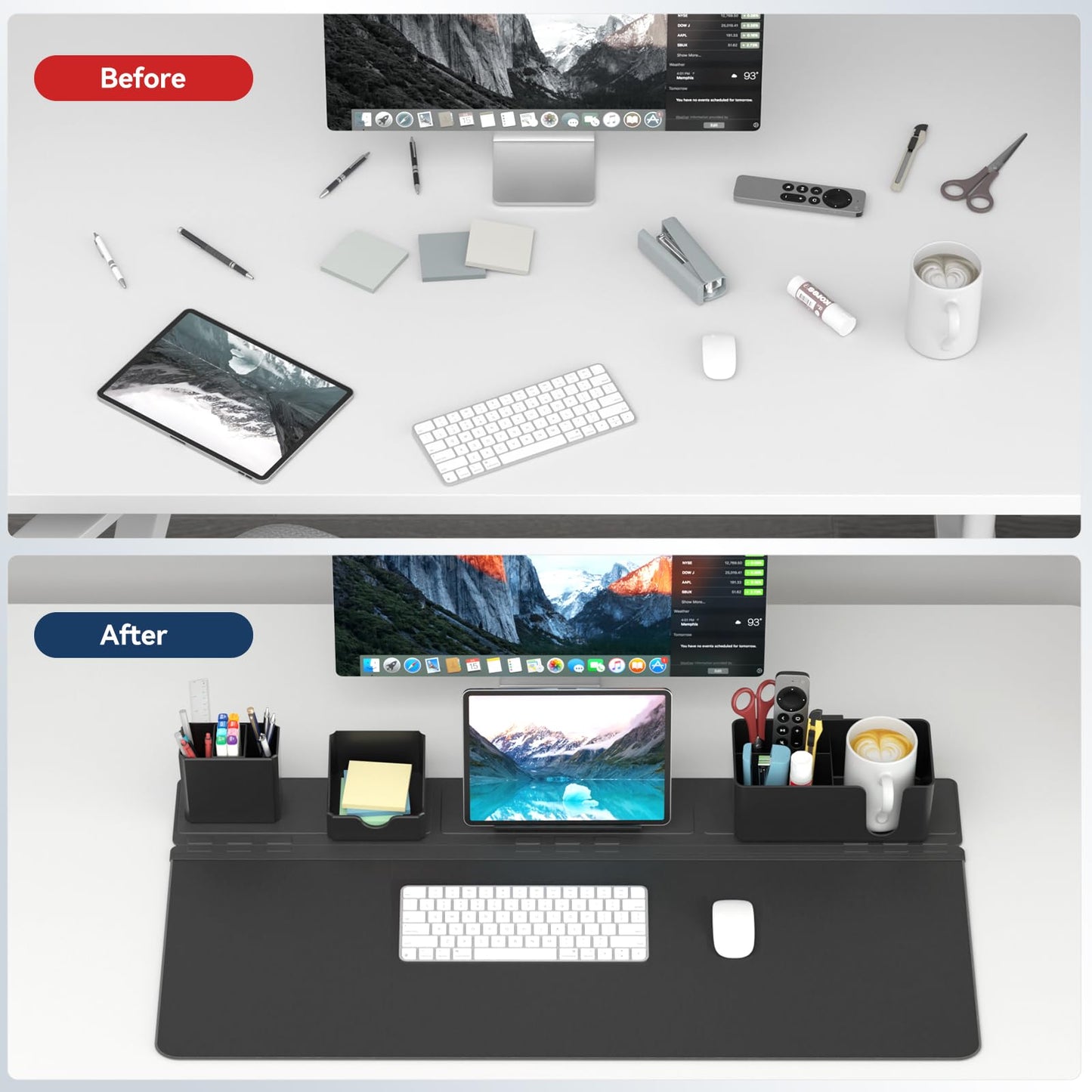 KDD Magnetic Desk Organizer Set with Large Desk Pad, Modular Desktop Storage System with Phone Stand, Pen Holder, Cup Holder & Card Organizer, DIY Workspace Accessories for Office Home