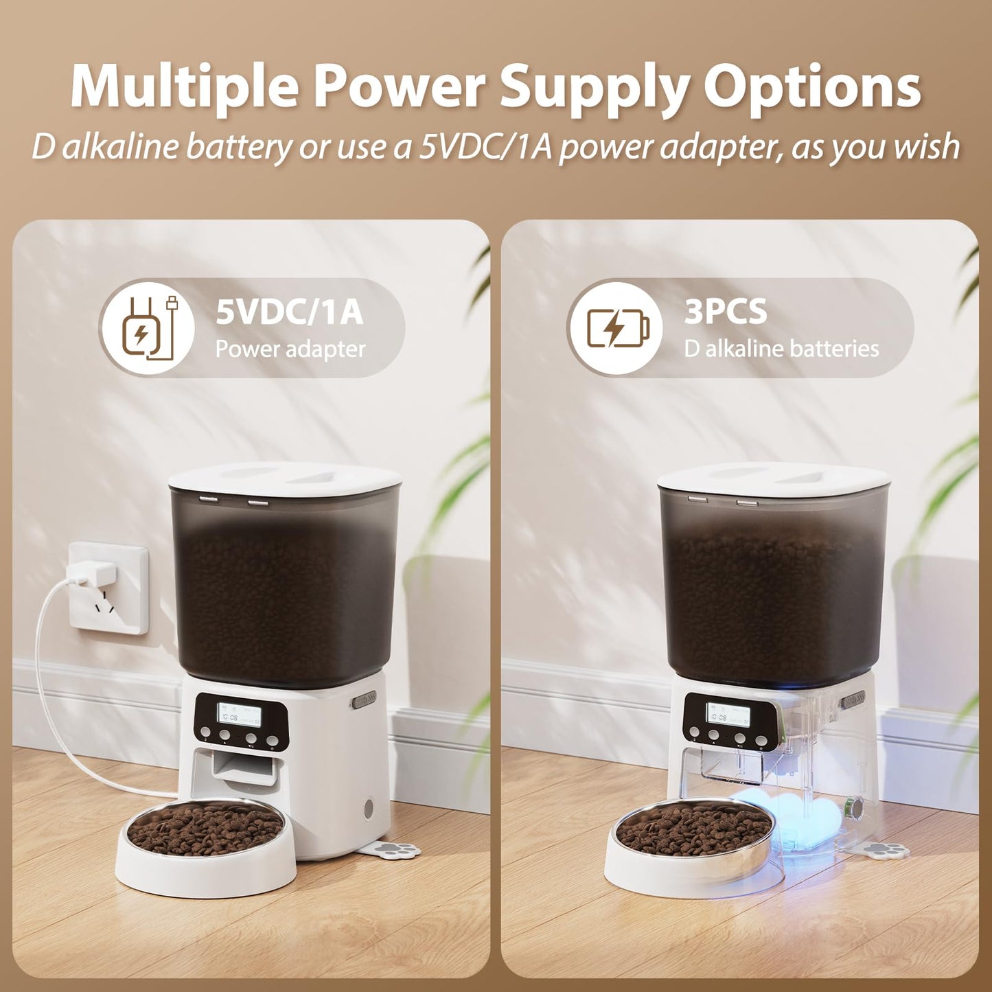 Automatic Cat Feeder, 4L Timed Cat Dry Food Dispenser, Pet Feeder up to 6 Meals and 30 Portions per Day, 10S Voice Record, Dual Power Supply, Non-Slip Base, Auto Pet Feeder for Cats and Small Dogs