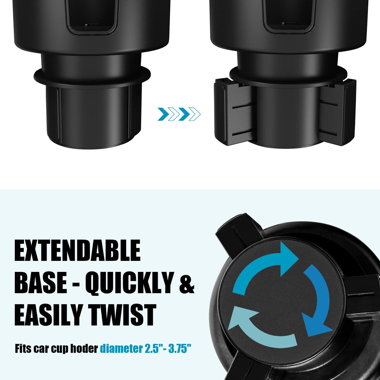Upgraded Car Cup Holder Expander Adapter with Offset Adjustable Base, Compatible with Yeti 14/24/36/46oz Ramblers, Hydro Flasks 32/40oz, Other Large Bottles Mugs in 3.4"-4.0", 2 Pack