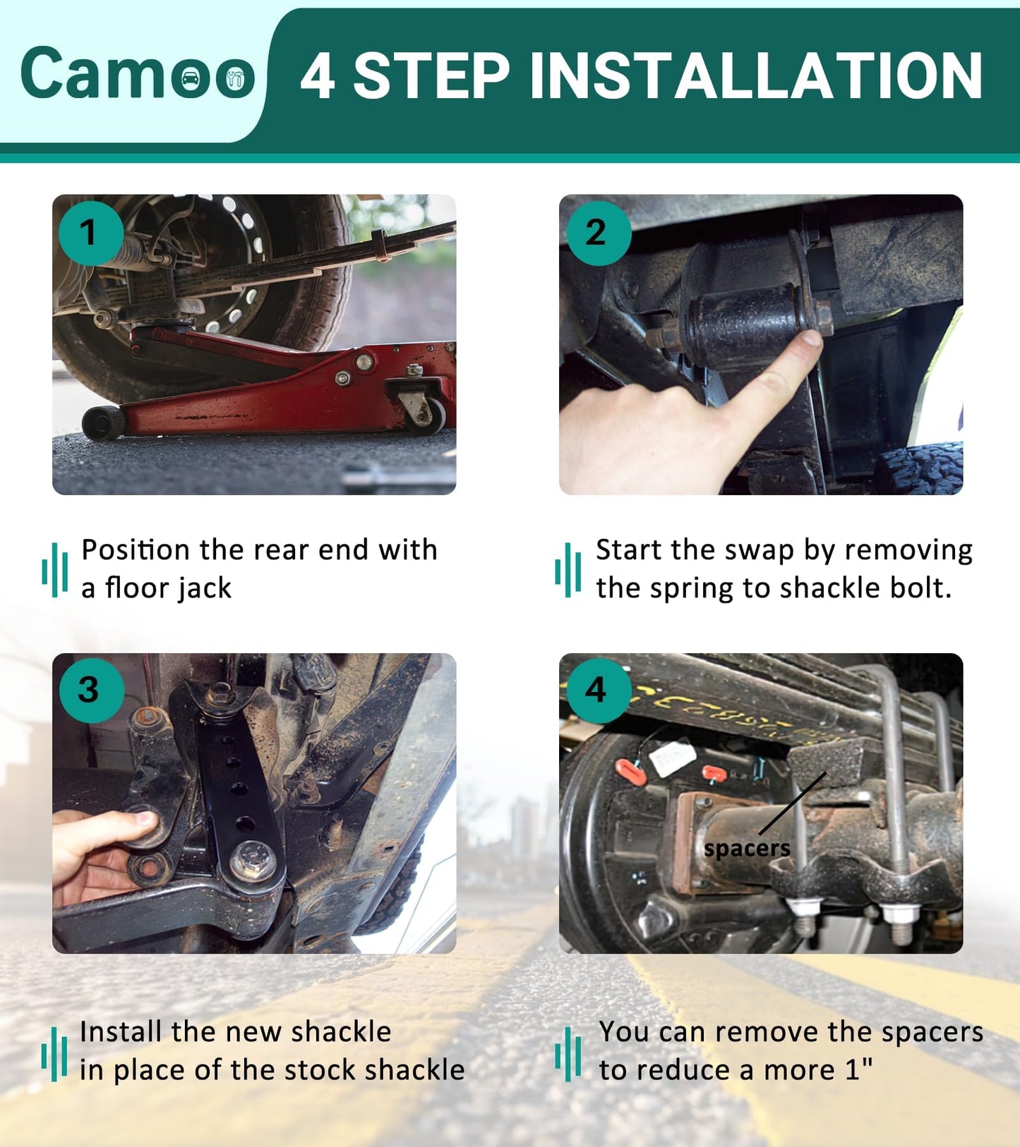 Camoo 2-3" Suspension Rear Drop Lowering Shackles kit Leaf Spring Drop Shackle Kit 6400 Compatible with Chevy Silverado GMC Sierra 1500 C1500 K1500 Dodge Ram Replaces # 6400 410520