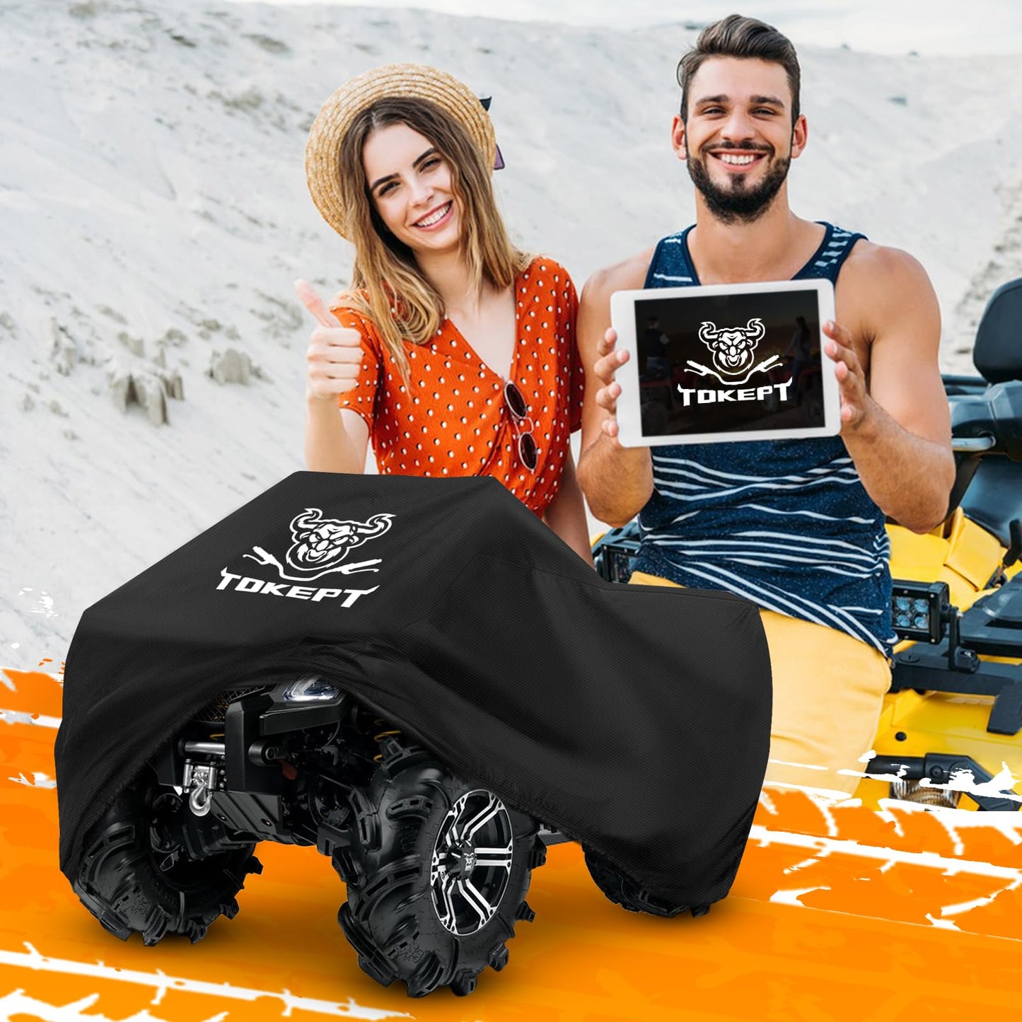 Tokept ATV Cover, Heavy Duty Black Waterproof Oxford Fabric Protective 4 Wheeler Quad Cover for 82" Kawasaki Honda Polaris Yamaha (82''L x 47''W x 45''H)