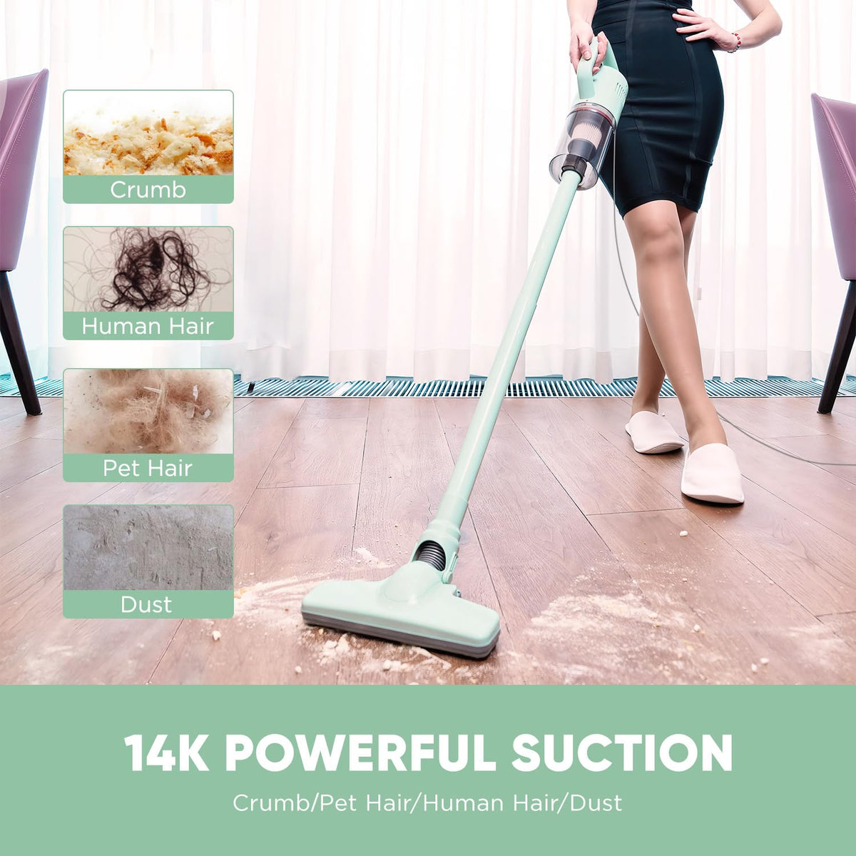 KEROMEE Corded Stick Vacuum Cleaner, 14kpa Powerful Suction Handheld Vacuum Cleaner with Crevice Tool, Small Vacuum Cleaner for Hardwood Floor Pet Hair Staircases Sofa Window