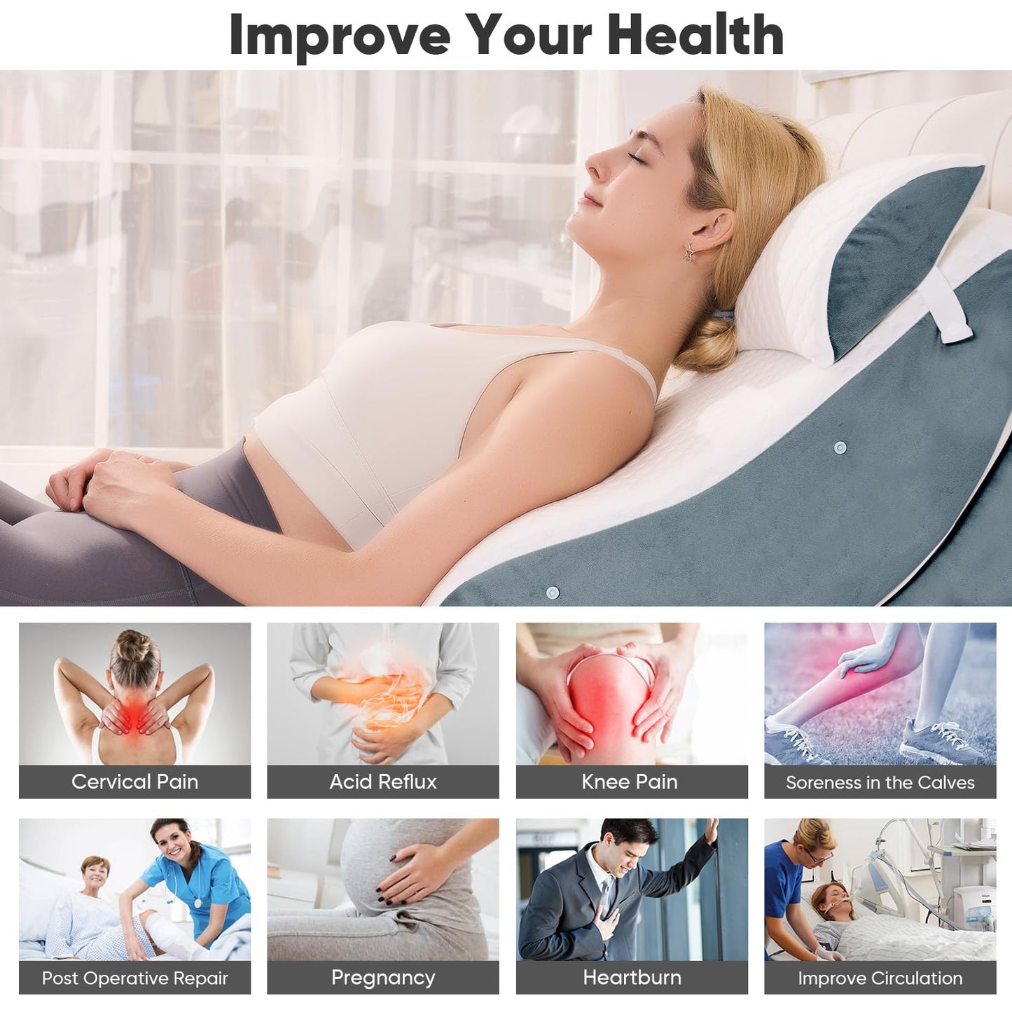 4 PCS Wedge Pillow Set for After Surgery, Memory Foam Orthopedic Bed Wedge Pillow Set, Adjustable Bed for Sleeping, Acid Reflux Relief, Post Surgery Recovery, Back Support, Leg Elevation, DarkGery