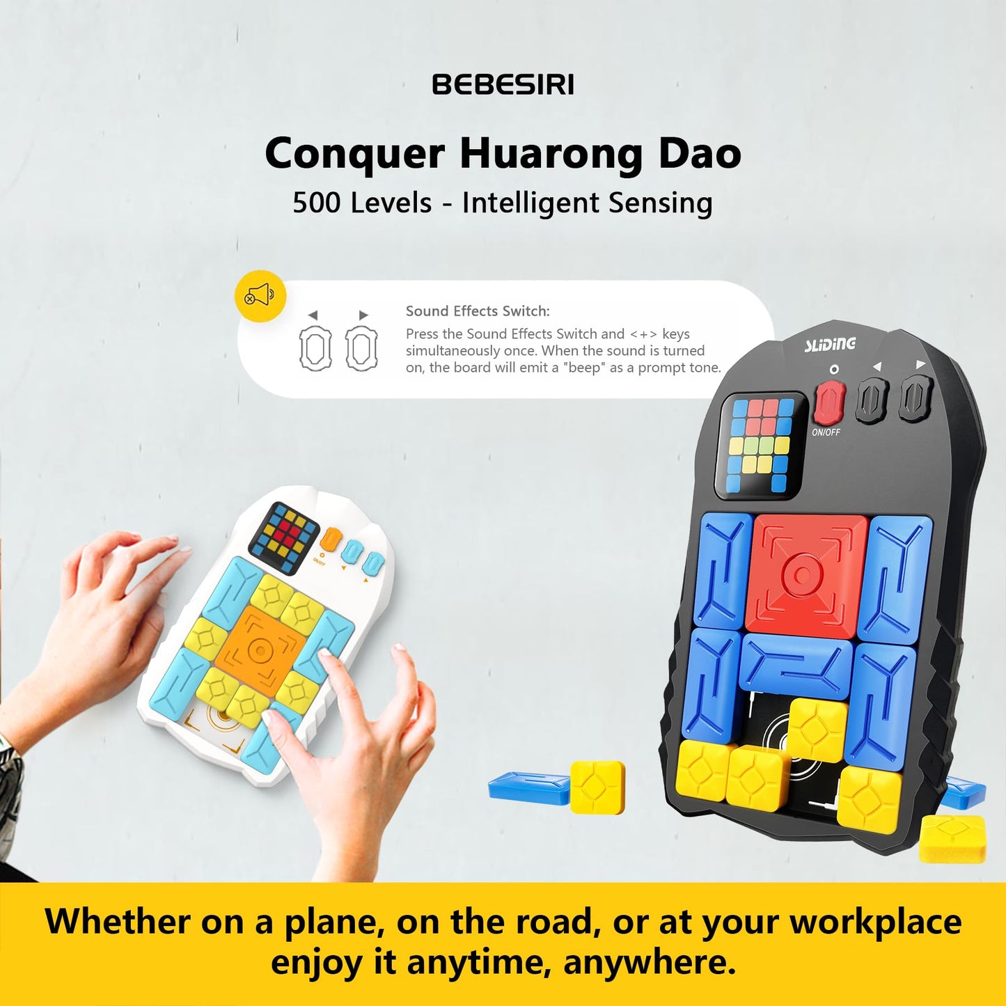 BEBESIRI Super Slide Puzzle Game - 500+ Levels Brain Teaser | Electronic Sliding Puzzle Toy for All Ages | Fun Unblocking Logic Game for Kids & Adults