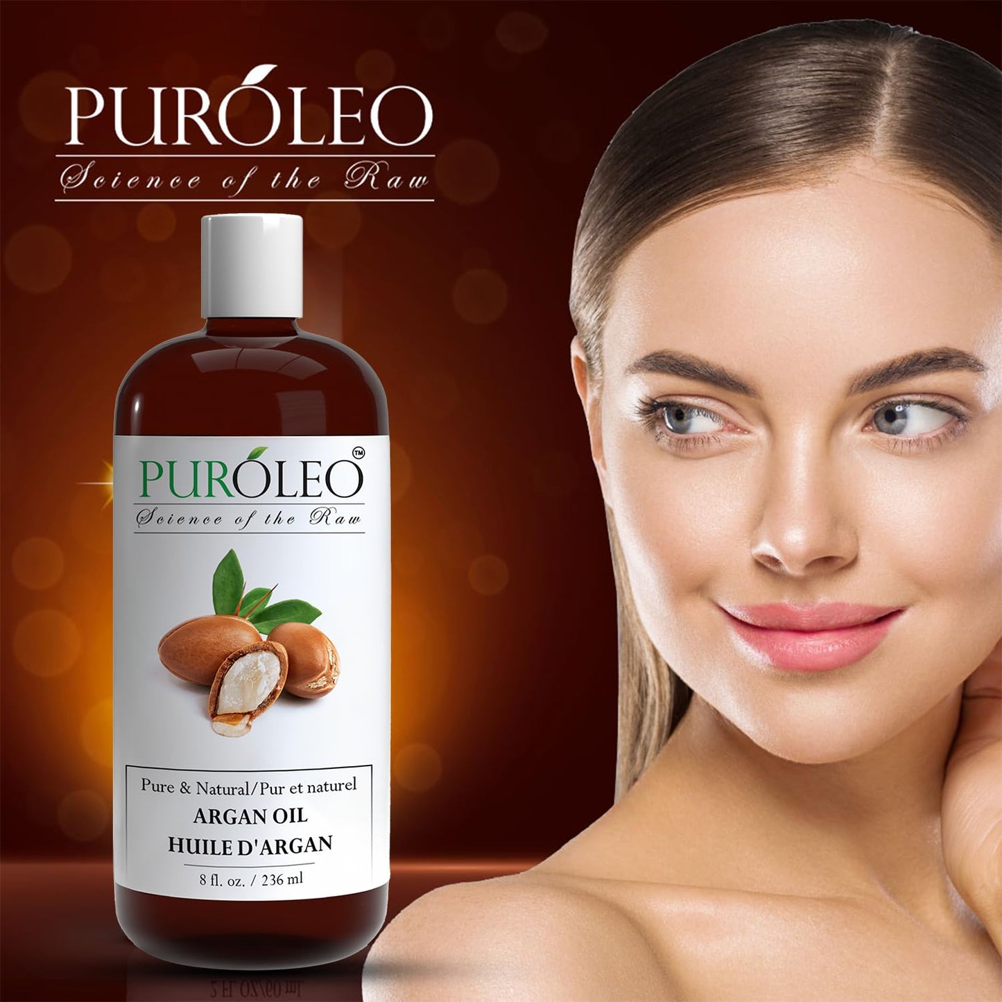 PUROLEO Argan Oil 8 Fl Oz/236 ML (Packed In Canada) 100% Pure argan oil for hair, Face & Skin Carrier Oil, Imported from Morocco, argon oil, maroko oil