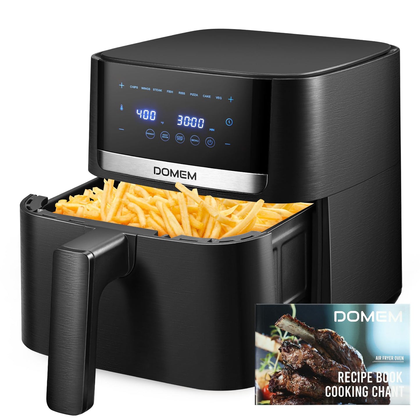 DOMEM Air Fryer 4.2 Qt Oven, 8-in-1 Multicooker with Non-Stick Basket, Air Fryer with Preset Function, Cooker for Healthy and Low-Oil Meals, Convenient Operation