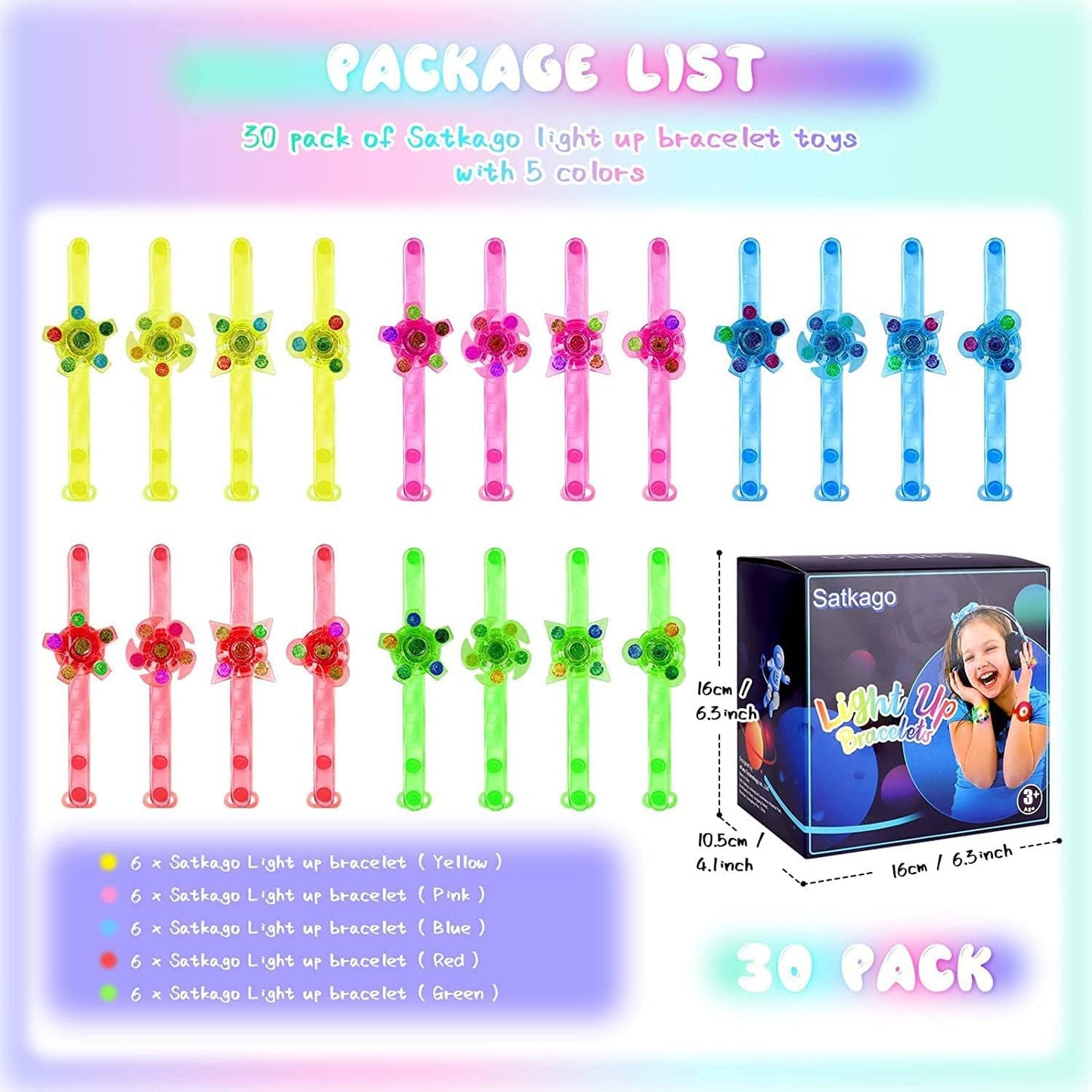 SEKEAHU 30 Pack Glow in The Dark Halloween Party Supplies for Kids, Christmas Stocking Stuffers Party Favors Light up Bracelets Toys, Loot Bags Fillers Birthday Party Supply, Goodie Bags Stuffers Gift
