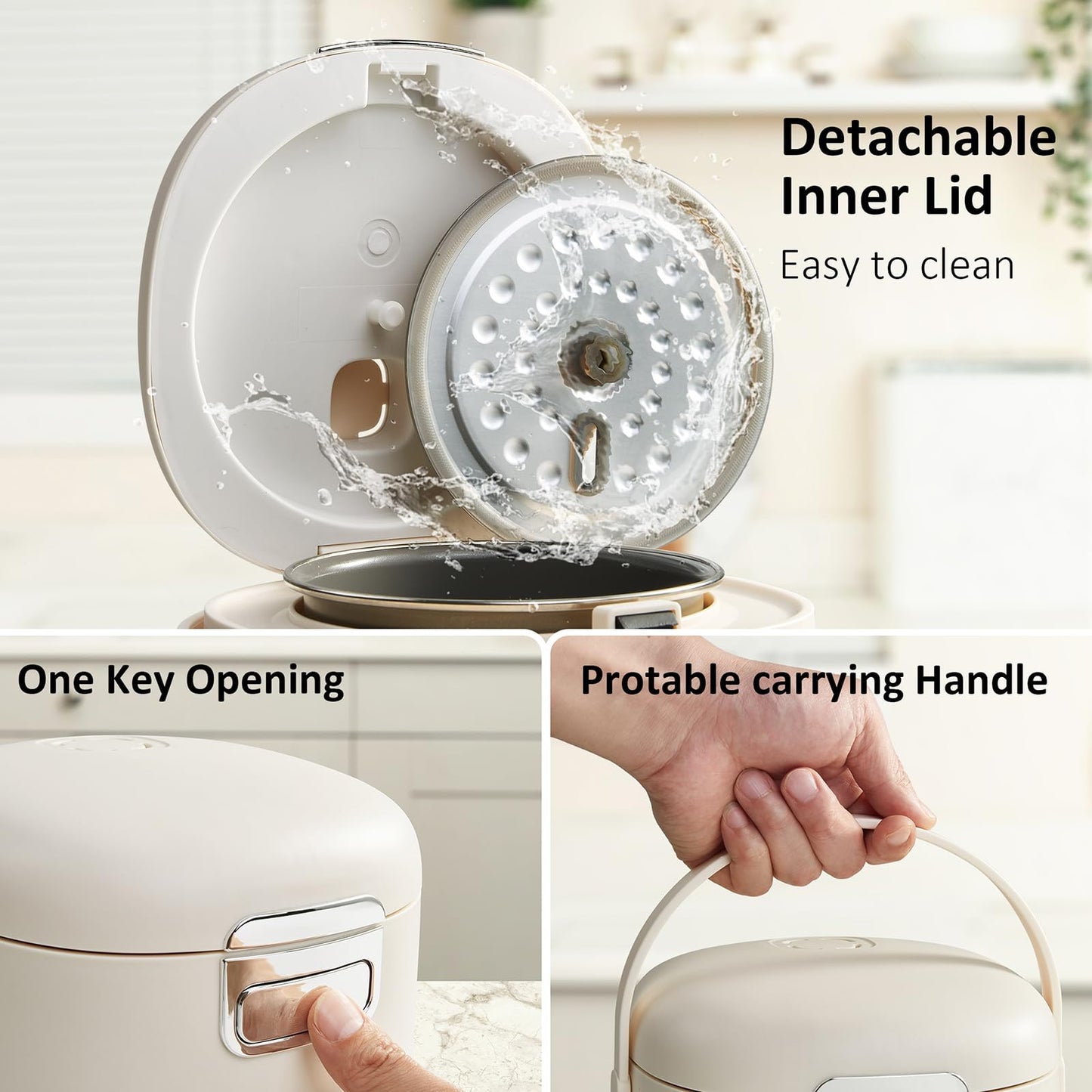 Rice Cooker Small – Mini Rice Cooker 2 Cups Uncooked – 1.2 Quarts Portable Rice Maker with Non-Stick Coating, BPA Free, 12-Hour Timer Delay & Auto Keep Warm & One-Touch for Dorm Office Travel 1-2 Person (Beige)