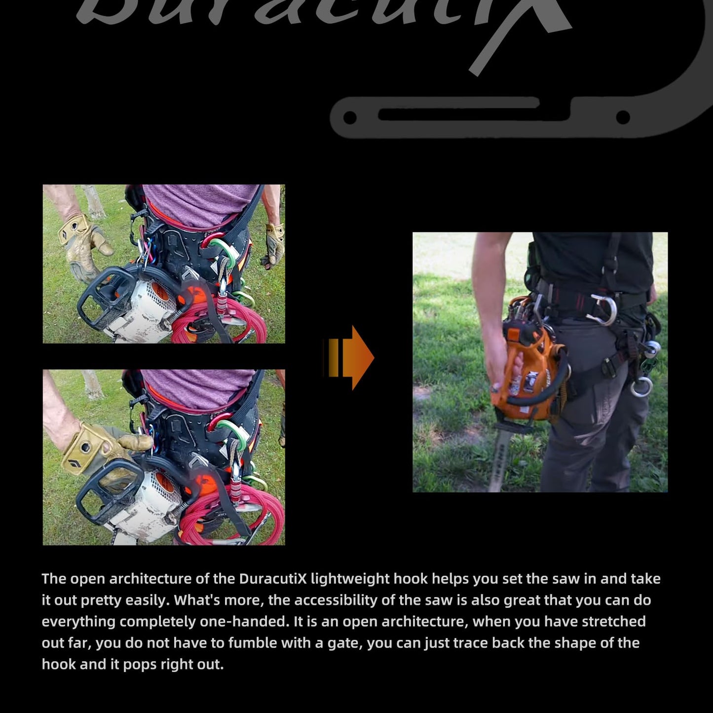 Mavnai DuracutiX Aluminum Hook For Tree Climber Compatible with Shembiner XL, Quick and Easy One-Hand Removal and Installation of Chainsaws and Tools Inside The Hook, Not Easy Fall Off in Any Position