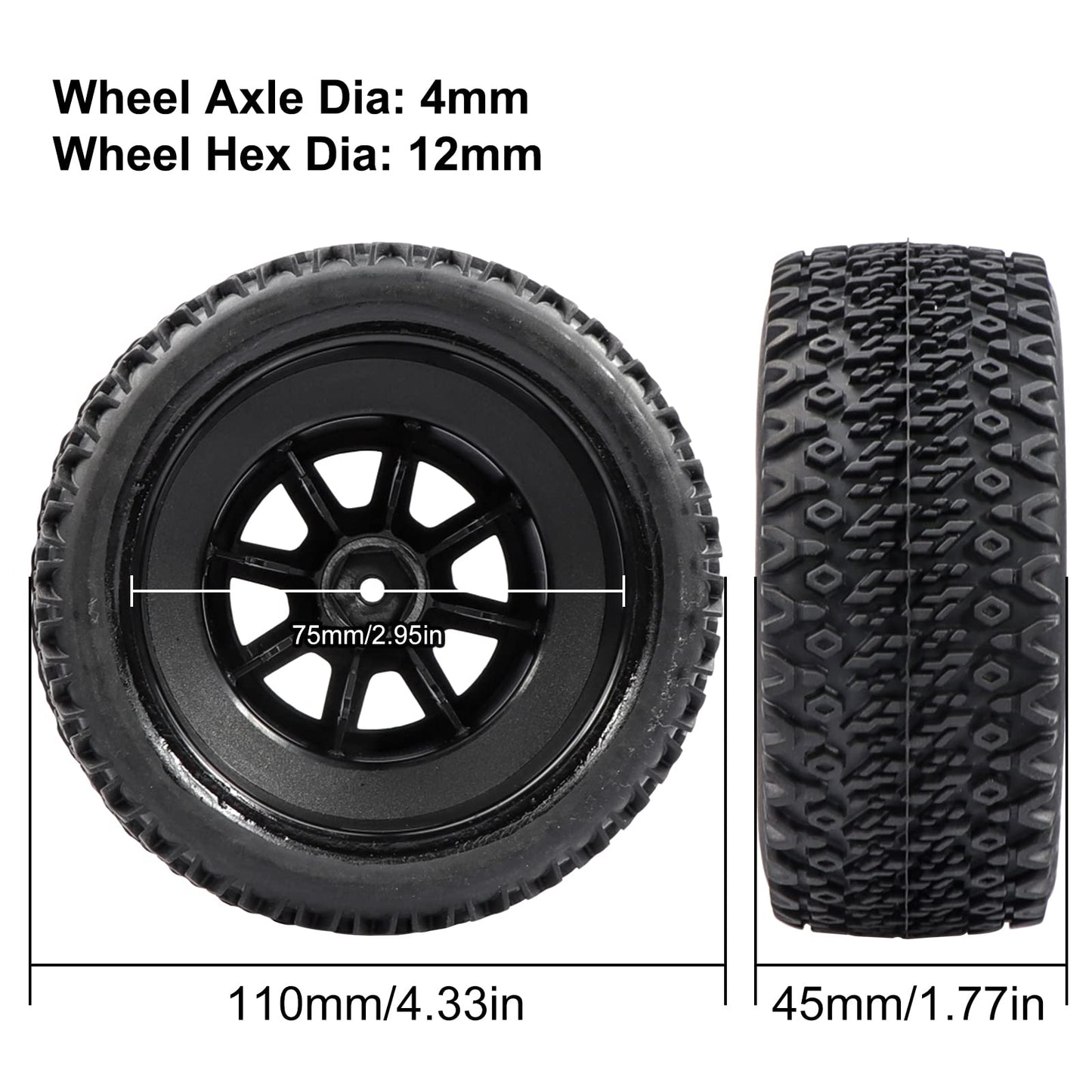 Acekeeps 4-Pack 12mm Hex RC SC Truck Tires Mounted Wheels for 1/10 Traxxas Slash Losi Tenacity HSP Redcat SC Truck