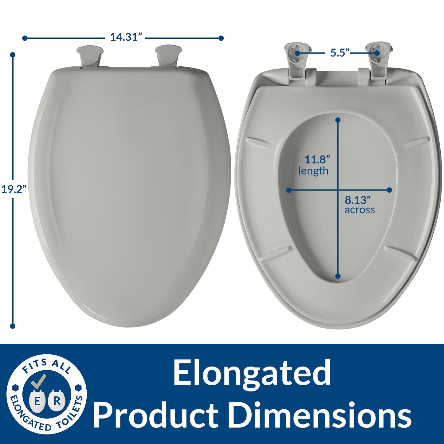 Bemis 1200SLOWT 047 Slow Close Sta-Tite Elongated Closed Front Toilet Seat, Black