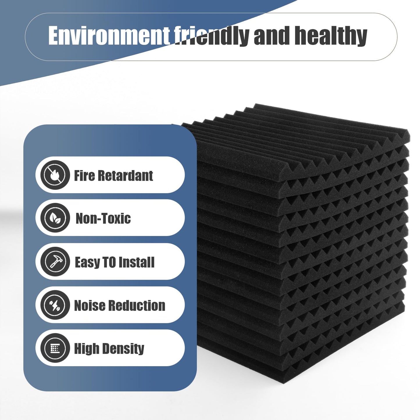 50 Pack BLACK Acoustic Panels Studio Foam Wedges 1" X 12" X 12"Sound-proofing,Sound Absorption (50pcs, Black)