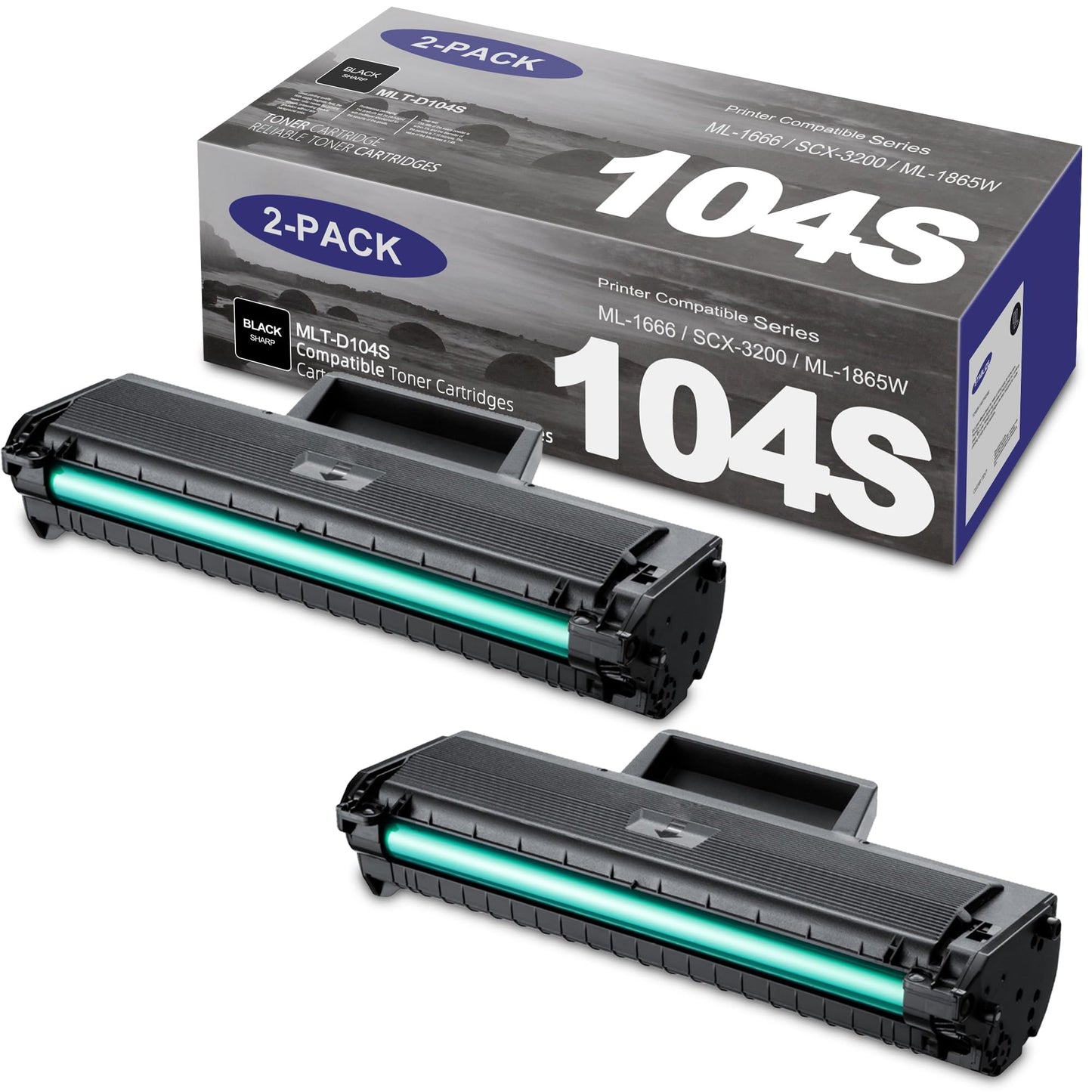 D104S MLT-D104S Toner Cartridge 2-Pack Replacement for Samsung D104S 104S Toner ML-1660/N ML-1675 ML-1860 ML-1861 ML-1864 SCX-3200 SCX-3201 Printer Ink Black