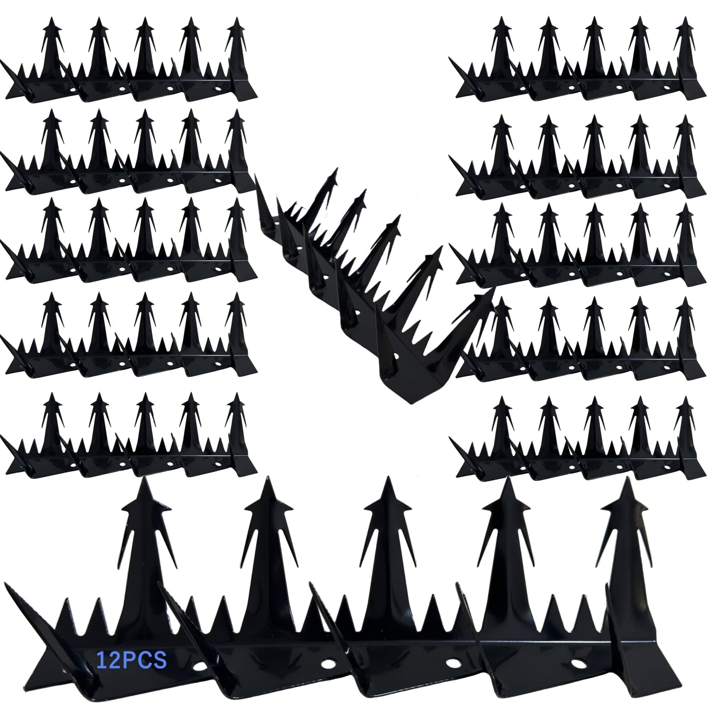 LEHUOJIA Anti Climb Spikes 12 Pack, Large Black Fence Wall Security Spikes 188" Total Length, Durable & Decorative Intruder and Animal Deterrent, Long-Lasting Outdoor Fence Protection
