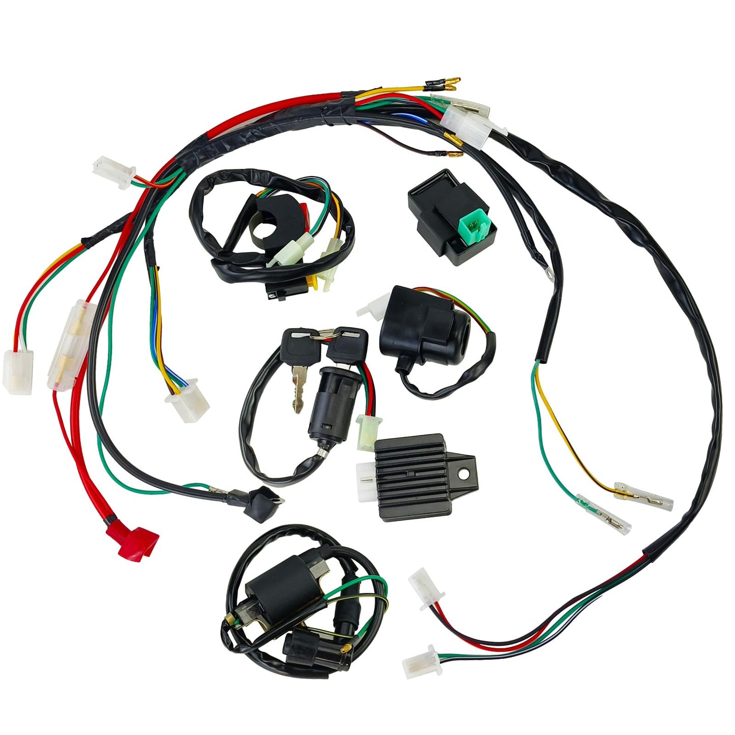 Electric Wiring Harness Kit with CDI Ignition Coil - Compatible with 4-Stroke ATVs (50cc, 110cc, 125cc)