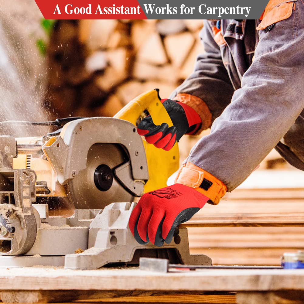 48 Pairs Gardening Gloves for Men Women Rubber Coated Breathable Large Garden Construction Gloves Men Safety Work Gloves, Black & Red