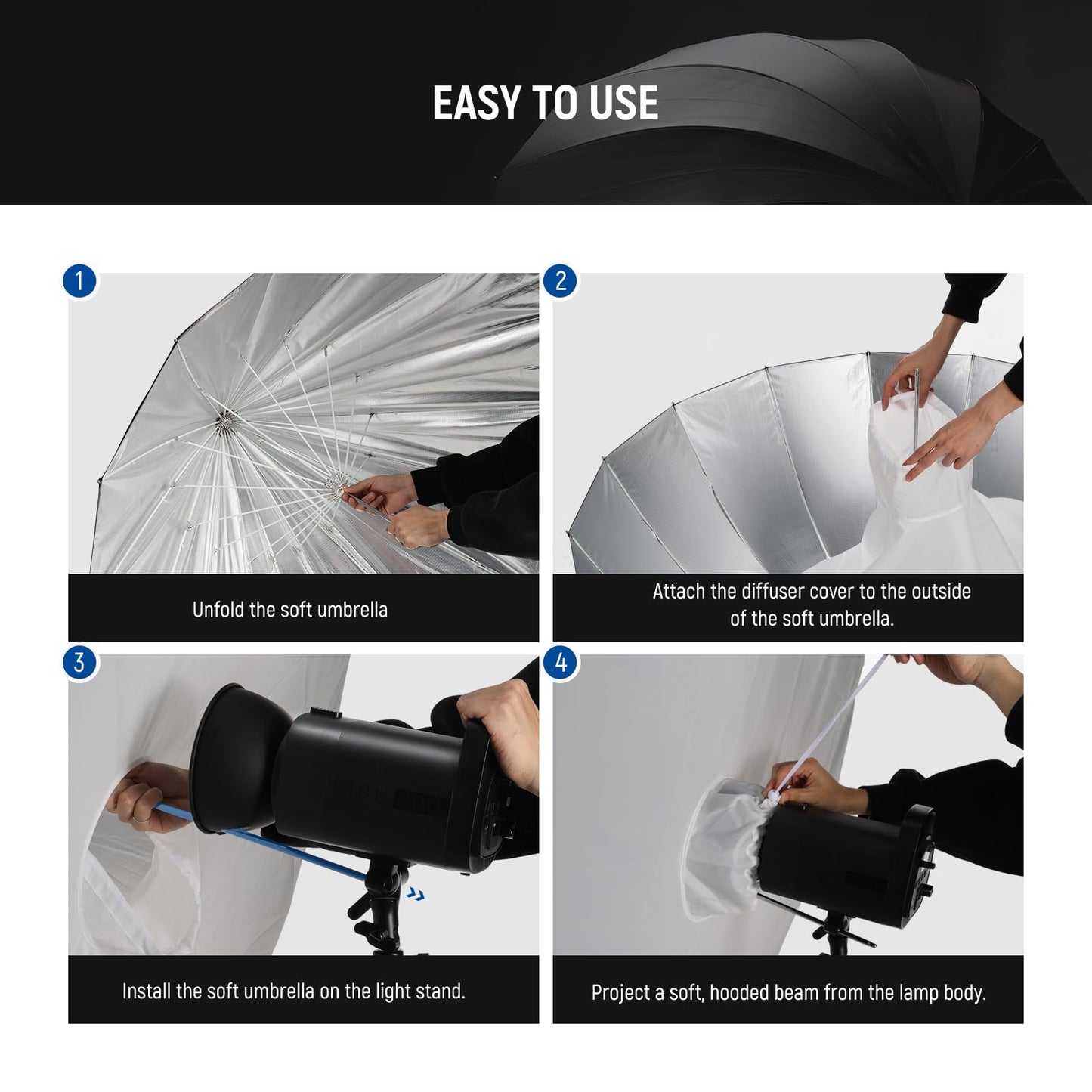 NEEWER 65"/165cm Parabolic Reflective Umbrella Photography with Silver Inner, Soft Lighting with Diffuser Cover, Bag, Quick Fold for Camera Photo Studio Video Light Shooting Monolight Flash, NS3U