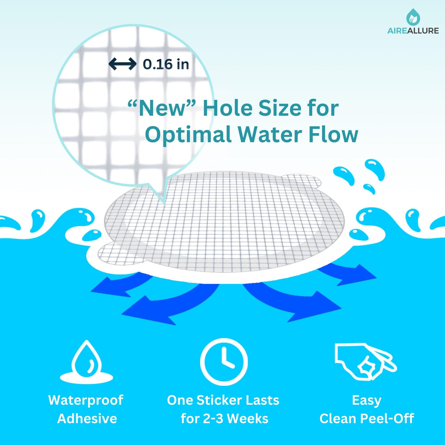 Aire Allure, 50 Pack, Disposable Shower Drain Hair Catcher Mesh Stickers…