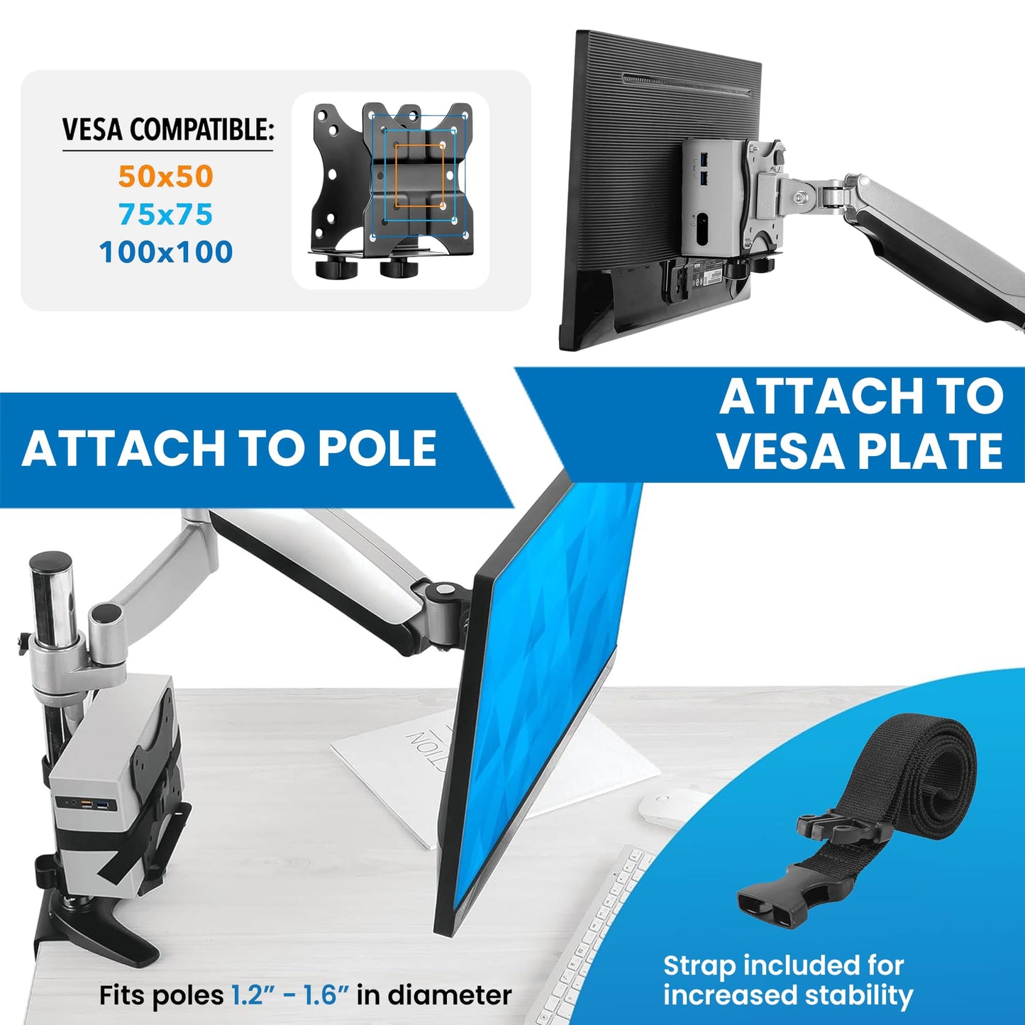 Mount-It! Adjustable Thin Client Mini PC Mount – Under Desk, Wall, Pole, or VESA Monitor Stand – Fits Mac mini, Small CPUs, Thin Clients, Docking Stations – Holds 11 lbs