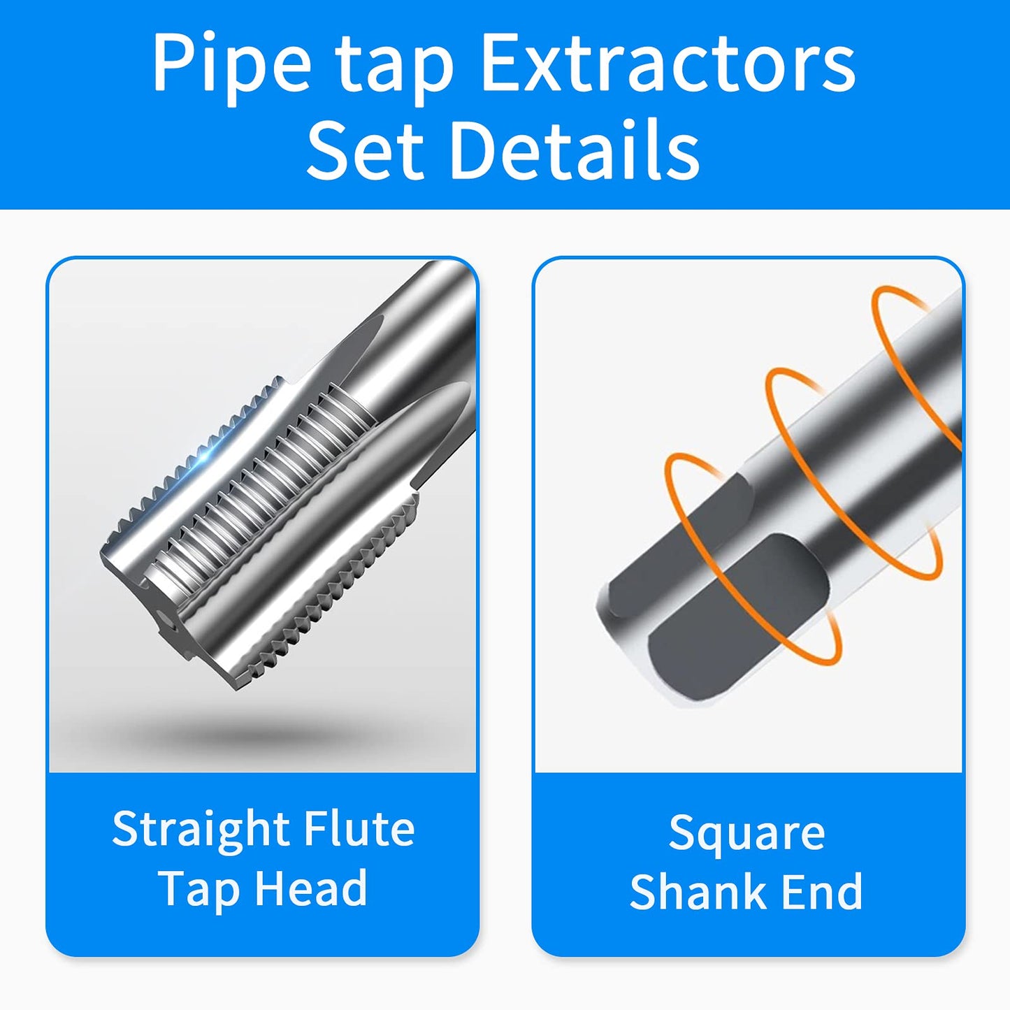 5-Piece NPT Pipe Tap Set, 1/8", 1/4", 3/8", 1/2", 3/4" ¾” NPT Tap Set Carbon Steel Hand Threading Plumbing Tap Set for Accurate Threads, Assorted Plumbers Mechanics DIY Thread cutting tools