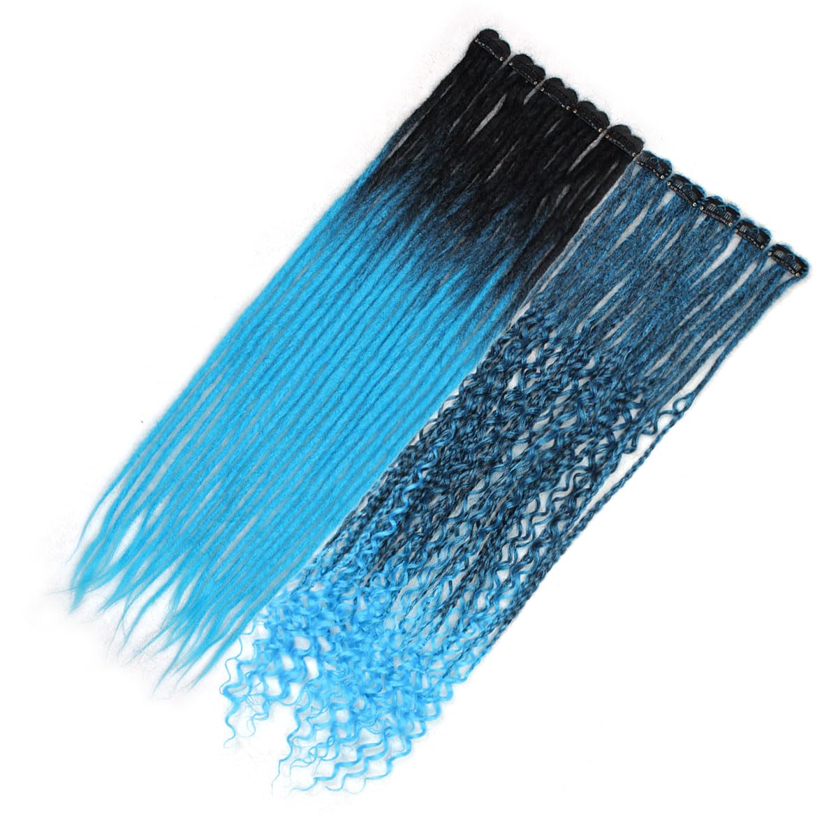 Sangtok 10 PCS Mixed Clip in Dreadlock Extensions, 24 inch Synthetic Dreads Extensions, Thin Straight Dreadlock for Women, 1b-blue