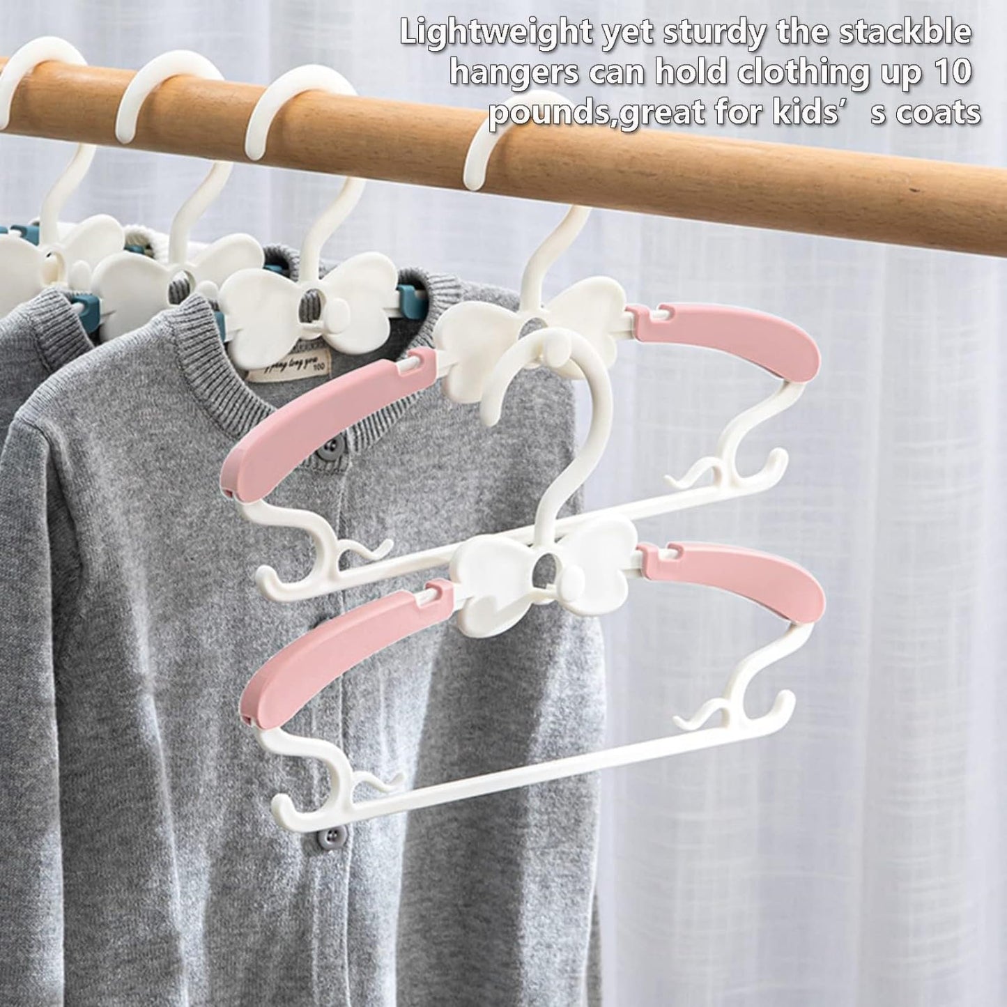 VSV stoage Baby Hangers, Kids Hangers with Stackable Hooks, Baby Clothes Hanger with Adjustable 28-37cm Arms, Bebe Cintre Pour Vêtements for Girls Dress Cloest, Pink Hangars for Toddler Cintre Enfant