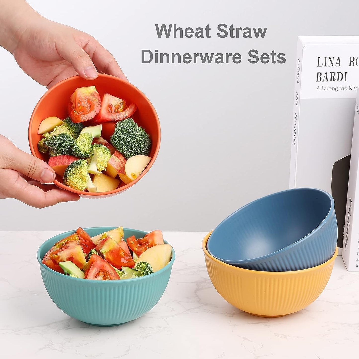 72 Pcs Wheat Straw Dinnerware Sets,Unbreakable Microwave Safe Dinnerware,Lightweight Reusable Bowls with Plates,Cups,Knives,Forks and Spoons Utensil Set for Camping,RV Dishes (A Set of 8)
