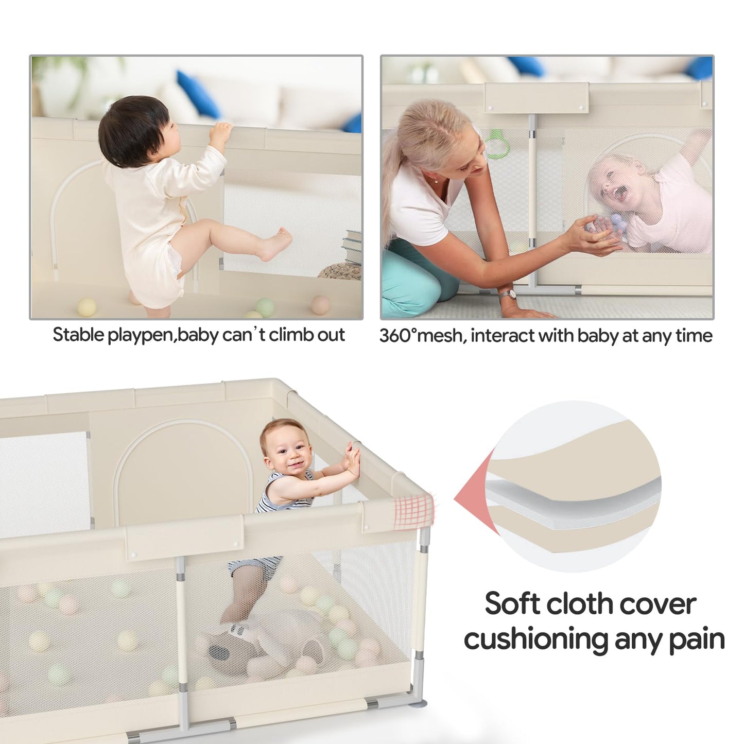 Fodoss Playpen Baby, 47x47inch Play Pen, Small Playard,Playpen for Apartment, Play Yard, Baby Activity Play Fence, Extra Large Playard, Parc Pour bébé