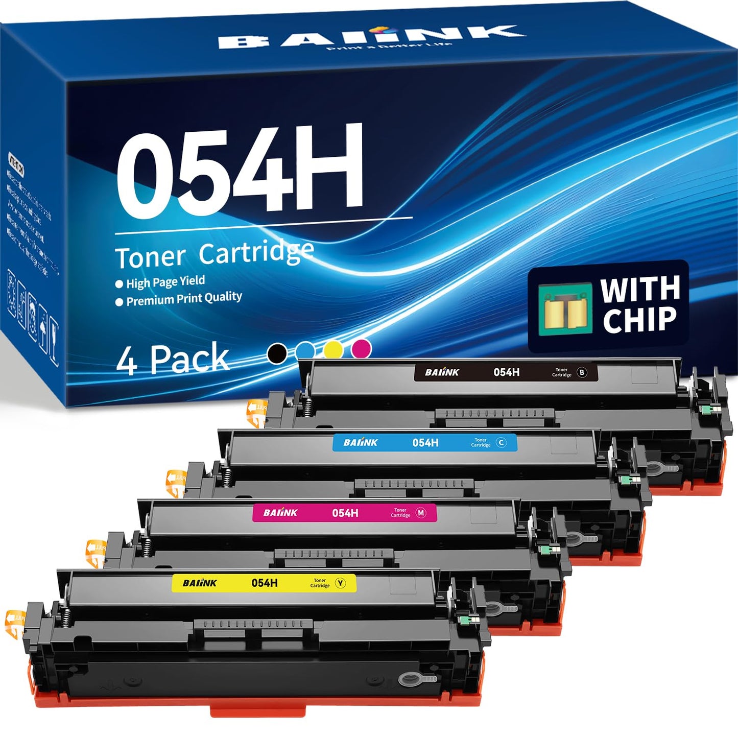 BAIINK Compatible 054 Toner Cartridge Set Replacement for Canon 054 054H Toner Cartridge Compatible with Color ImageClass MF644Cdw LBP622Cdw MF642Cdw MF641Cdw MF641Cw Printer (1B 1C 1M 1Y, 4 Pack)
