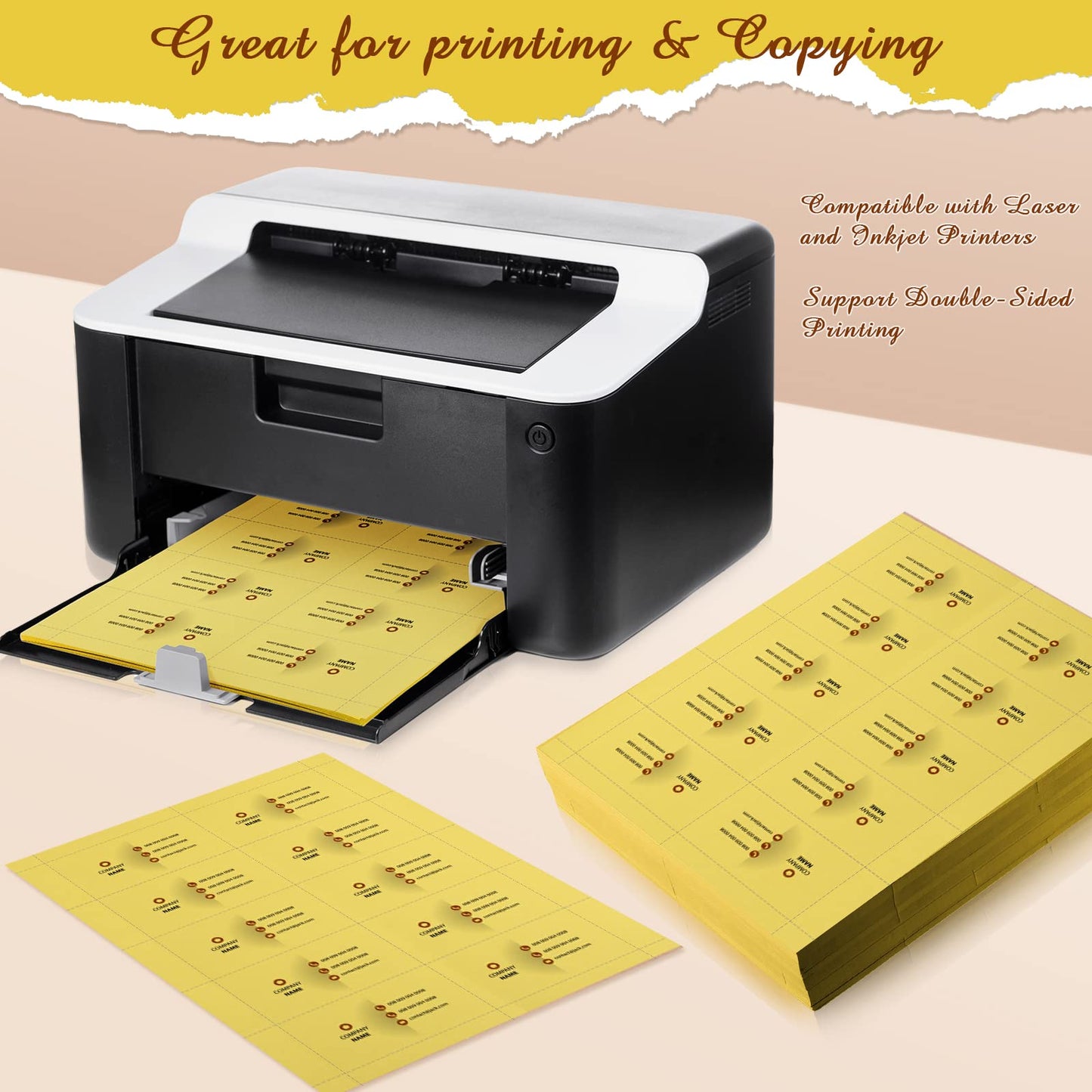 Fainne 2000 Pieces Blank Printable Business Cards Mini Note Index Perforated Card Stock Compatible with Laser and Inkjet Printer Double Sided Printing Paper 10 Cards/Sheet (Yellow)