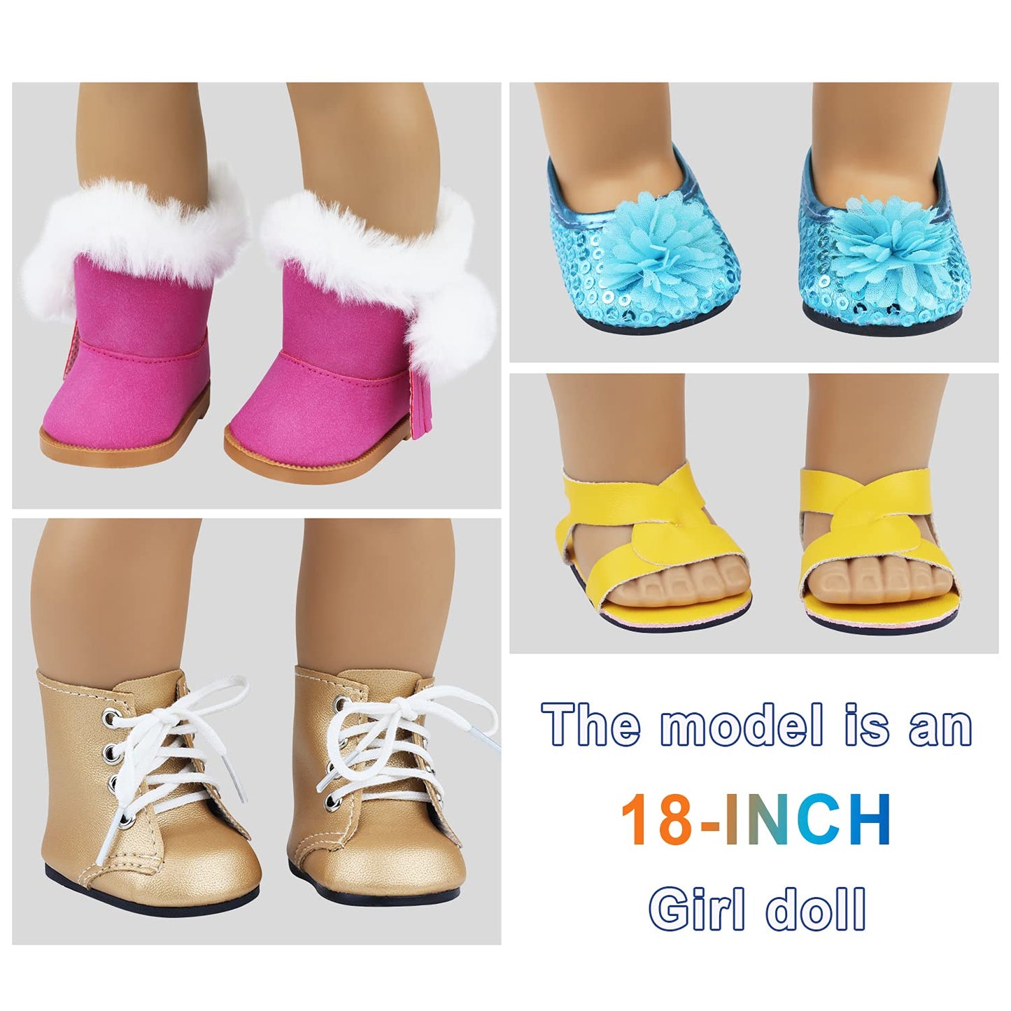 ZITA ELEMENT 9 Pairs of Shoes Fit for American 18 Inch Girl Doll Shoes Including Snow Boots, Leather Shoes, Sandals, Slipper