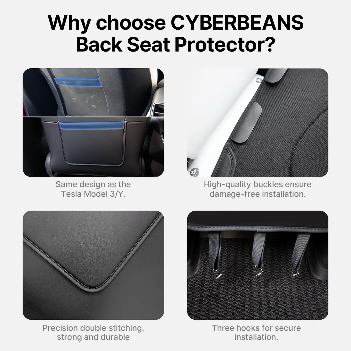 CYBERBEANS 2Pcs for Tesla Model 3/Y 2017-2026 Juniper/Highland(Not for Standard), Leather Seat Back Kick Protectors Accessories, Kids Mats Waterproof Pet Covers