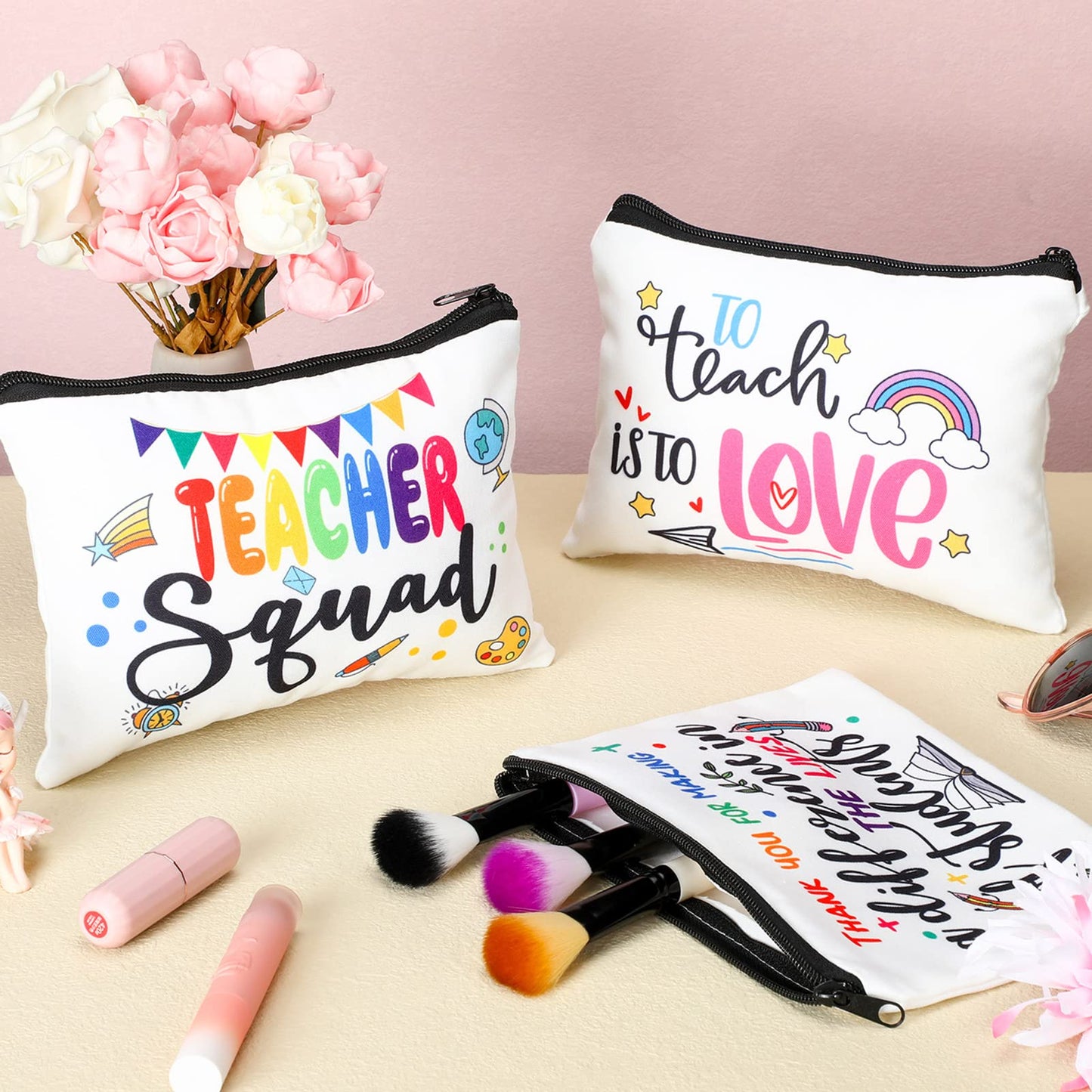 Hillban 32 Pieces Teacher Back to School Gifts Teacher Appreciation Gifts Women Cosmetic Makeup Bag Funny Pencil Pouch for Graduation Birthday Christmas(Cute)