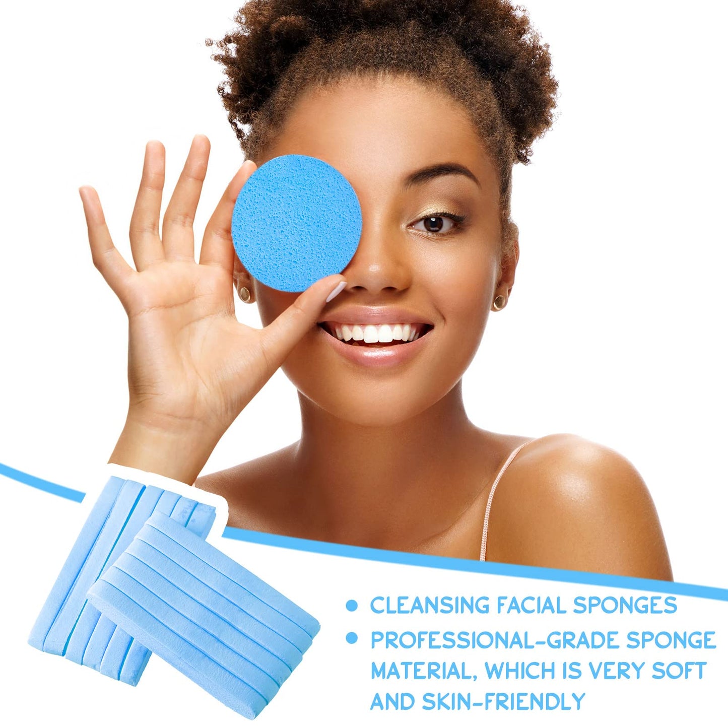 Foaincore 600 Pieces Compressed Facial Sponge Round Facial Sponge for Estheticians Face Sponges for Cleansing Face Wash Pads Disposable Sponges for Women Spa Exfoliating Cleansing(Blue)