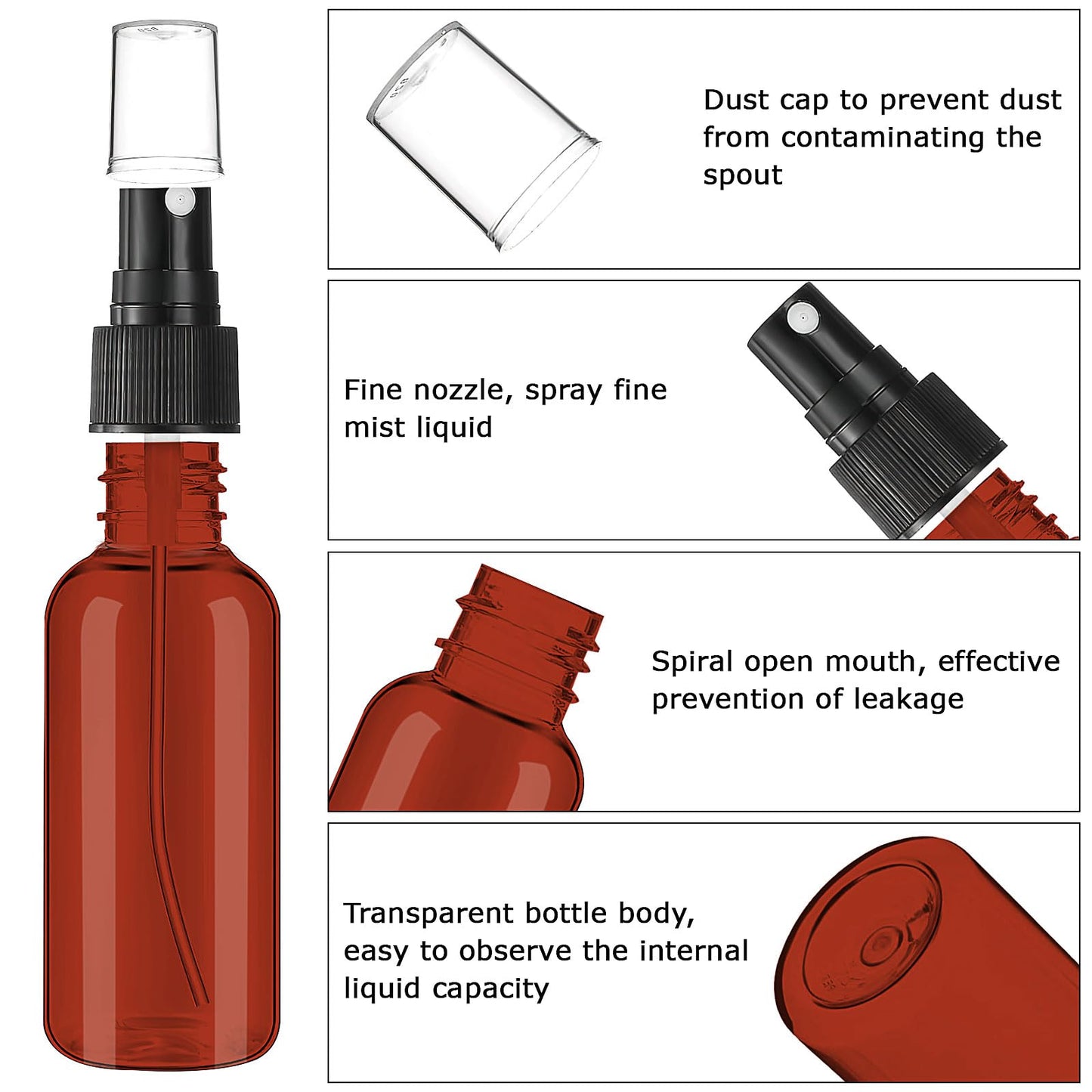100 Pack Small Spray Bottle 2oz/4oz,Amber Spray Bottle Fine Mist,Plastic Mini Travel Empty Bottle,Reusable Portable Travel Containers for Perfume Essential Oils Cleaning Samples